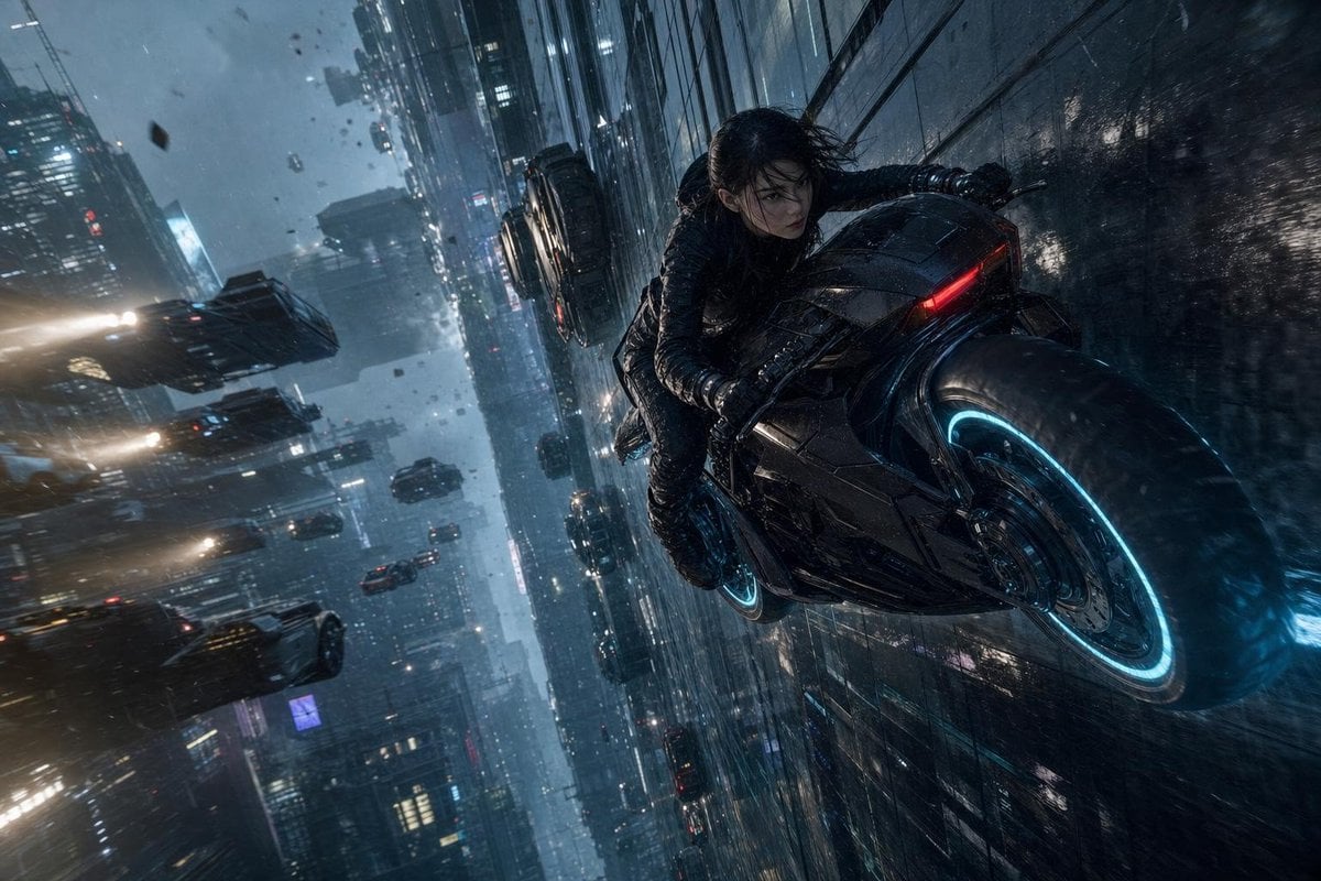 Create a single cinematic keyframe from an original futur... - alternate