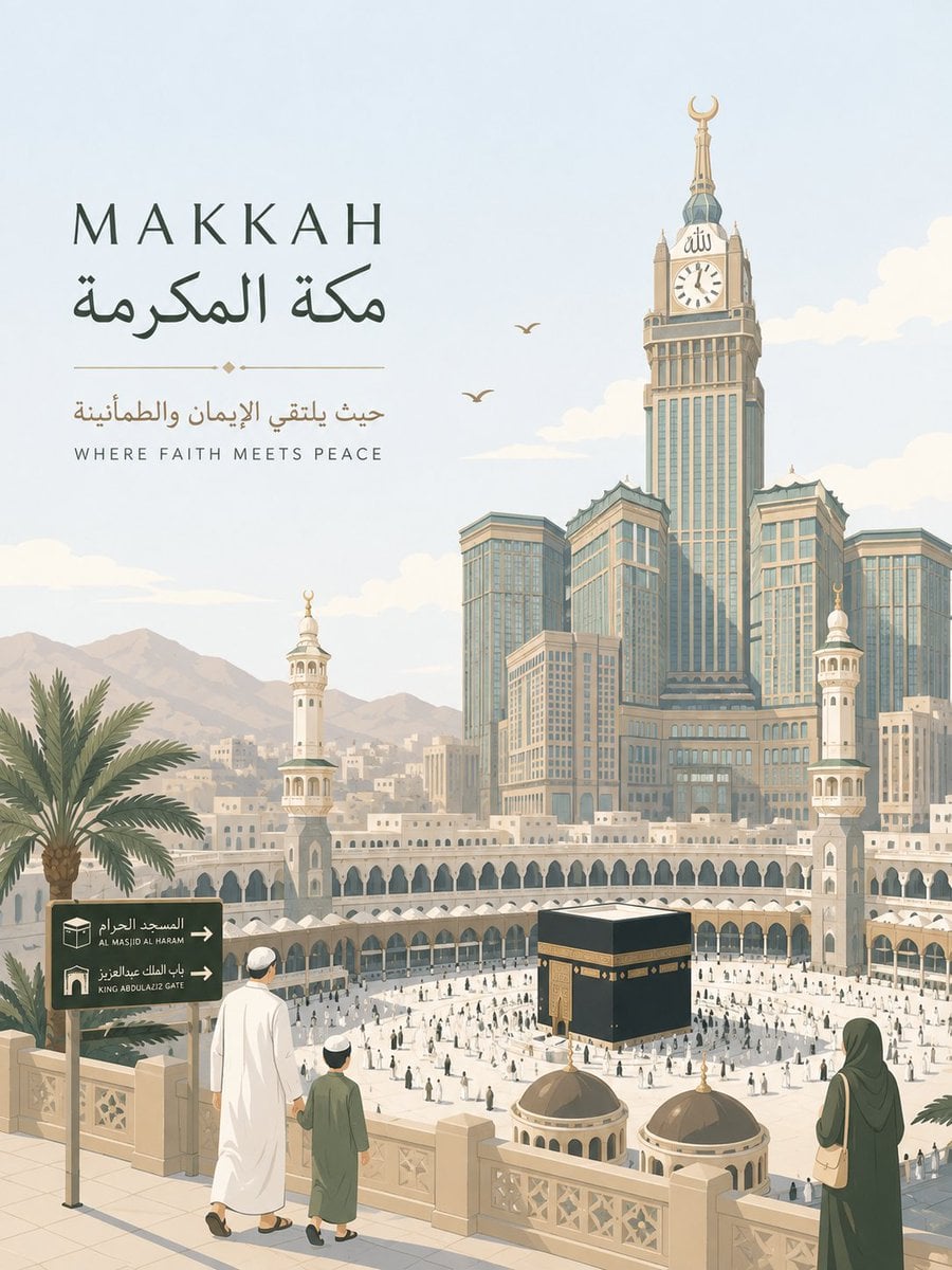 Premium minimalist flat-vector travel poster for Madinah,... - alternate