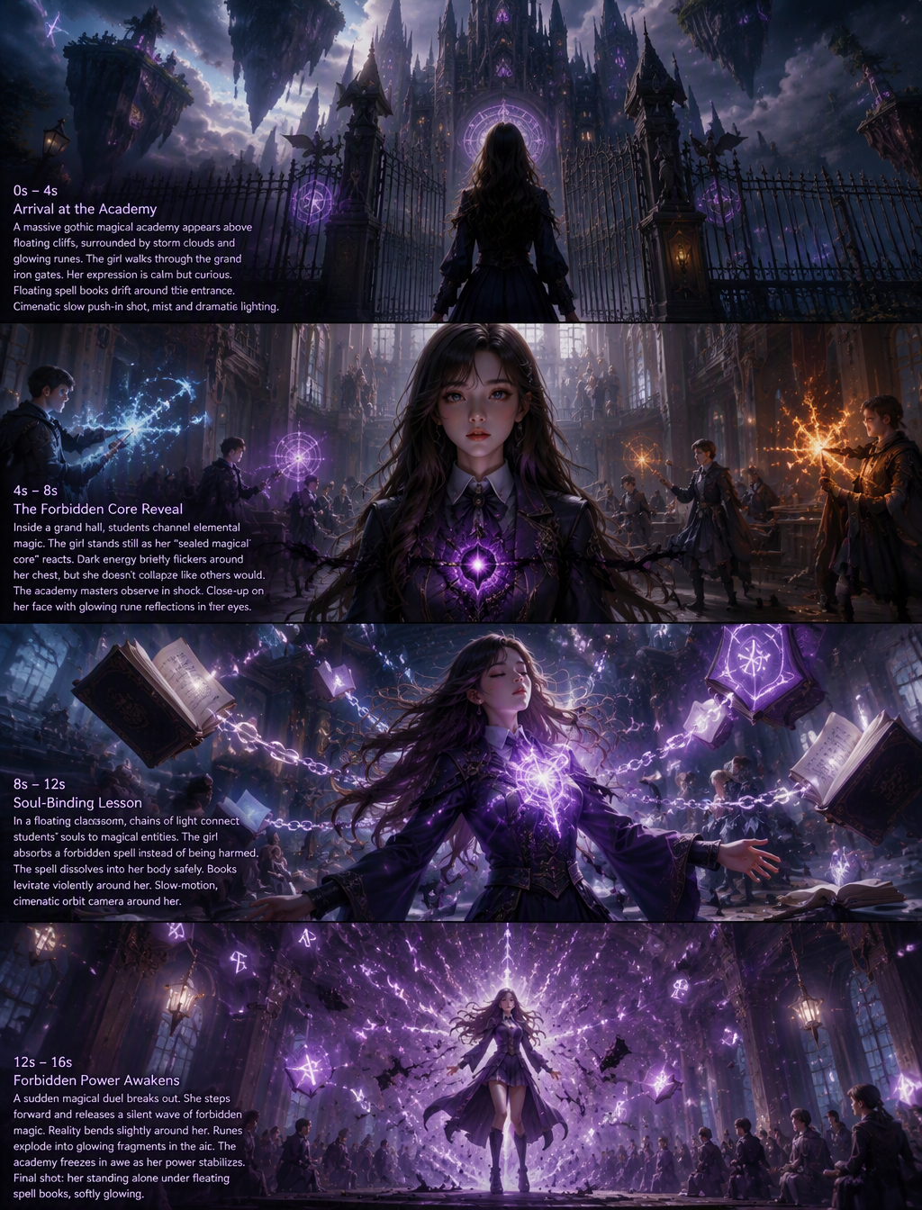 0s – 4s (Arrival at the Academy)A massive gothic magical ...