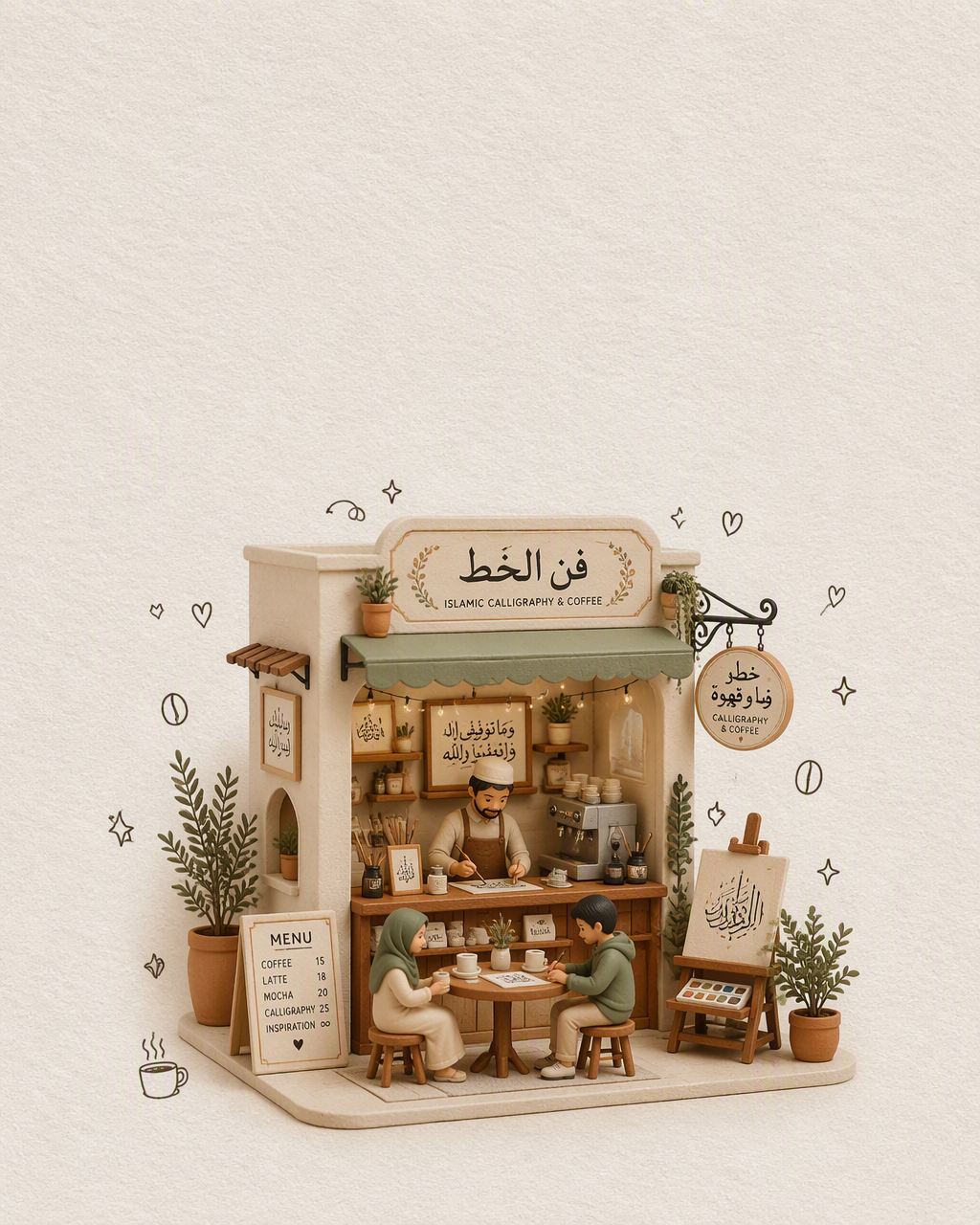 Create a charming minimalist 3D miniature islamic calligr...