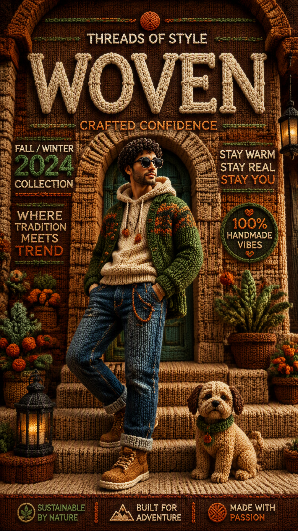 Premium cinematic poster in a highly detailed knitted woo...