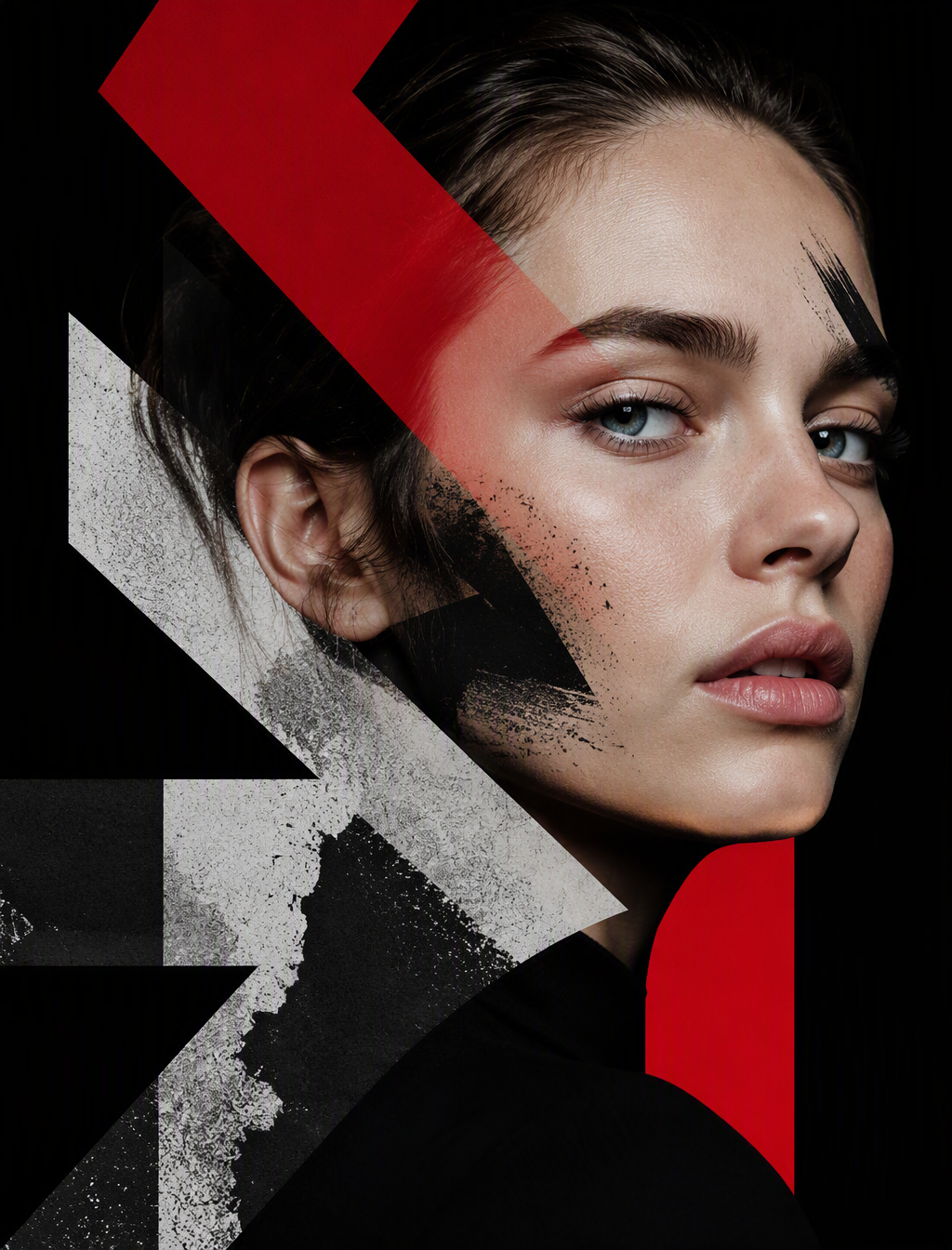 A hyper-realistic cinematic portrait poster of a young wo...
