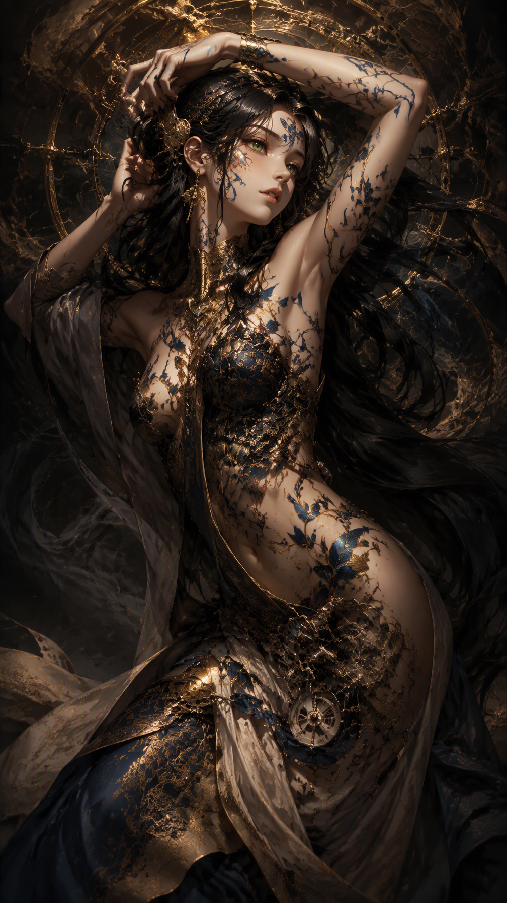 A majestic anime-style female figure, posed with the flui...