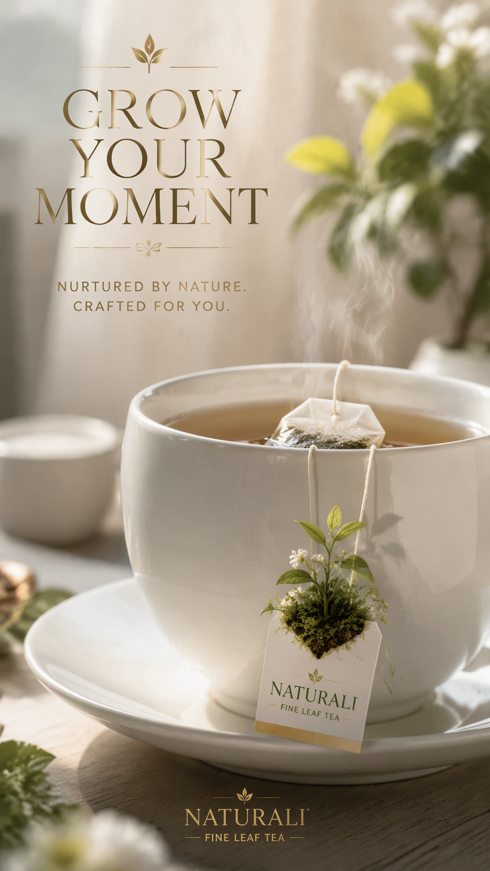Premium 4:5 advertising poster for a premium tea brand.A ...