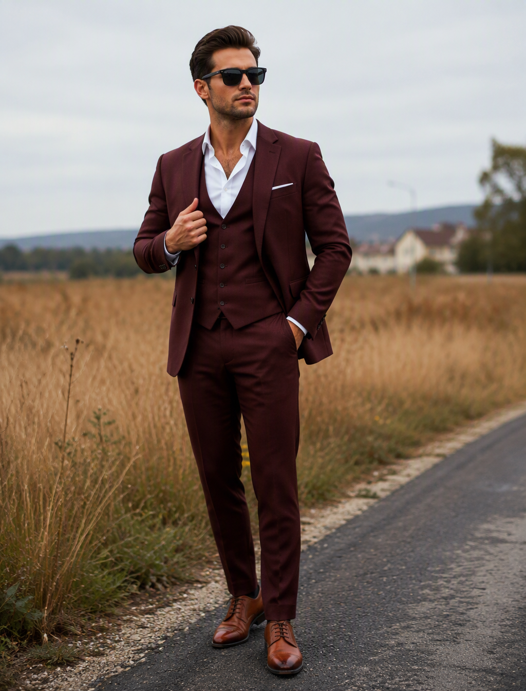 A sharply dressed young man stands confidently on the edg...