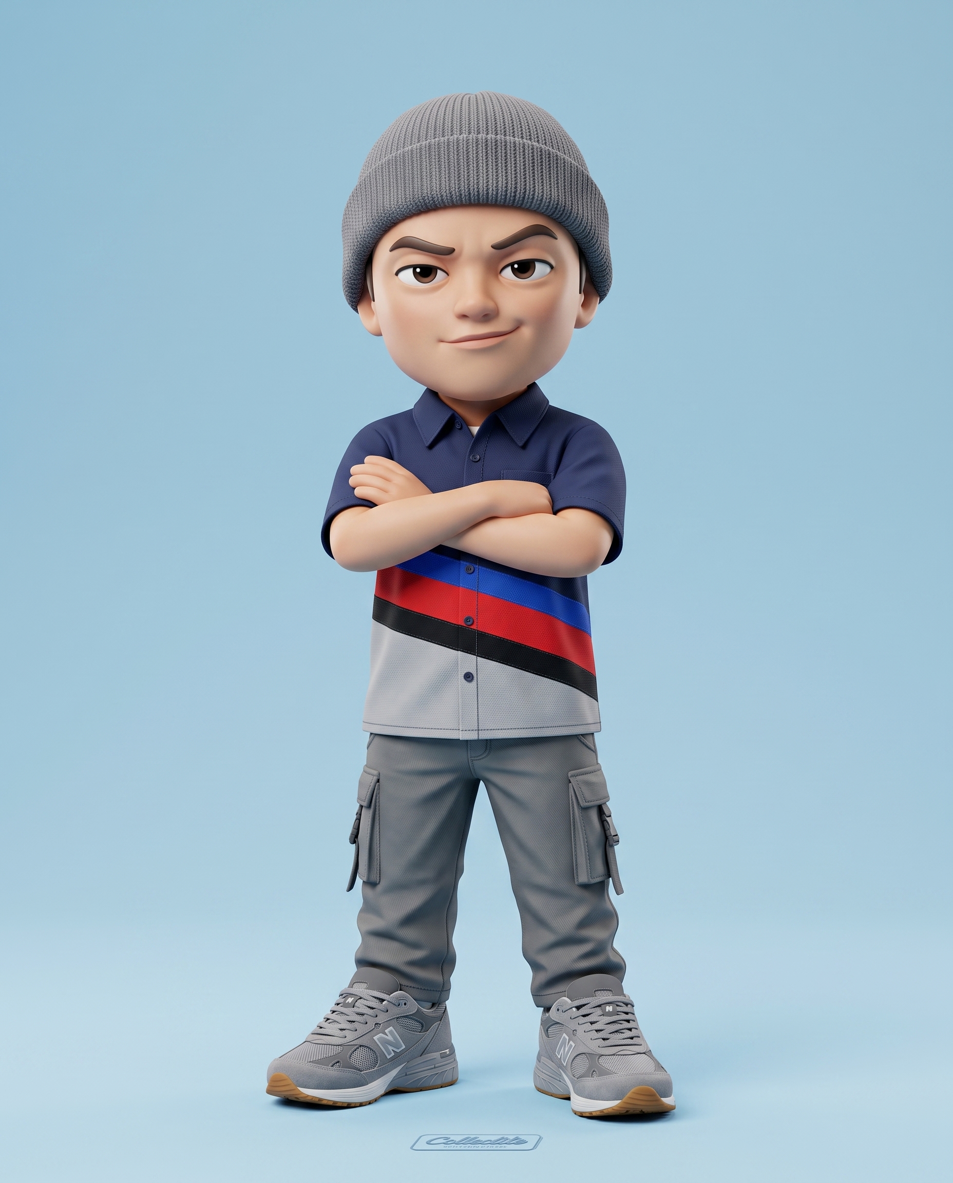 3D rendered caricature figurine, big head chibi style, we...