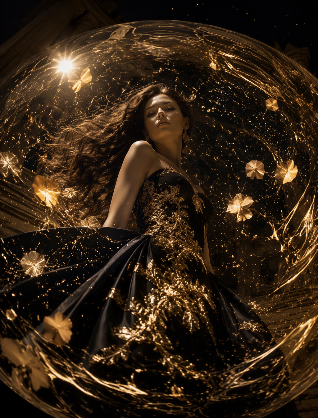 Ultra-photorealistic luxury fashion editorial, vertical 3:4.