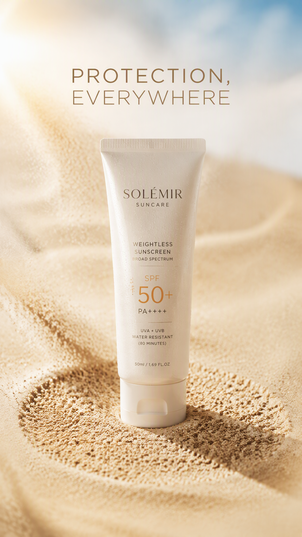 Premium 4:5 advertising poster for a premium sunscreen br...