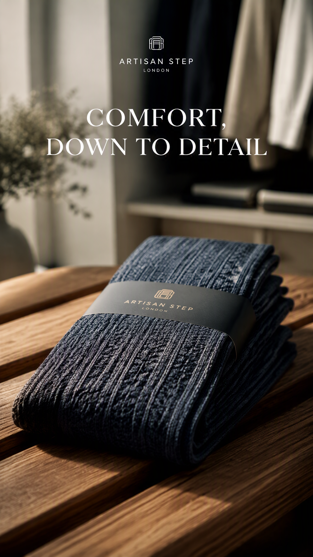 Premium 4:5 advertising poster for a luxury sock brand. A...