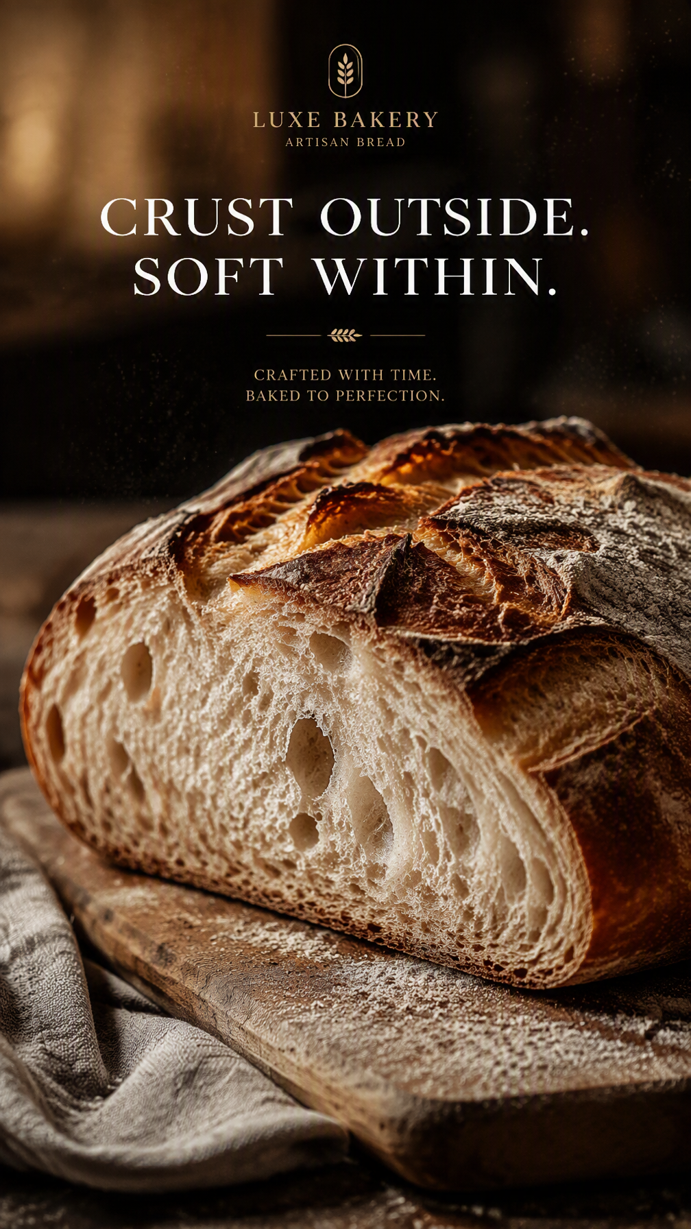 Premium 4:5 advertising poster for a luxury bakery brand....