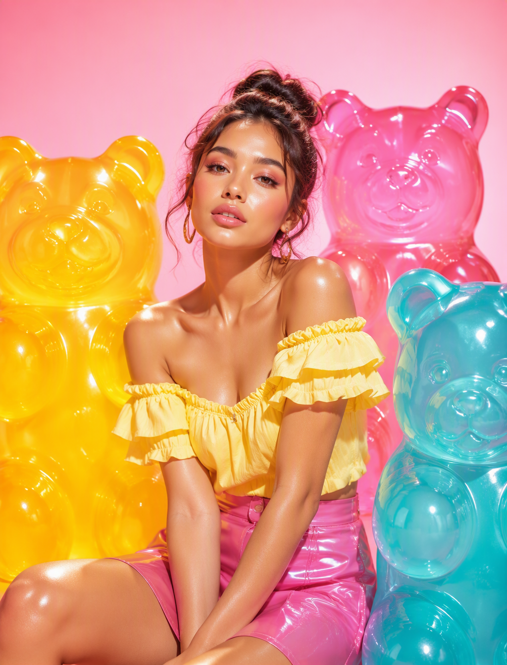 A youthful fashion model with glowing skin and glossy mak...