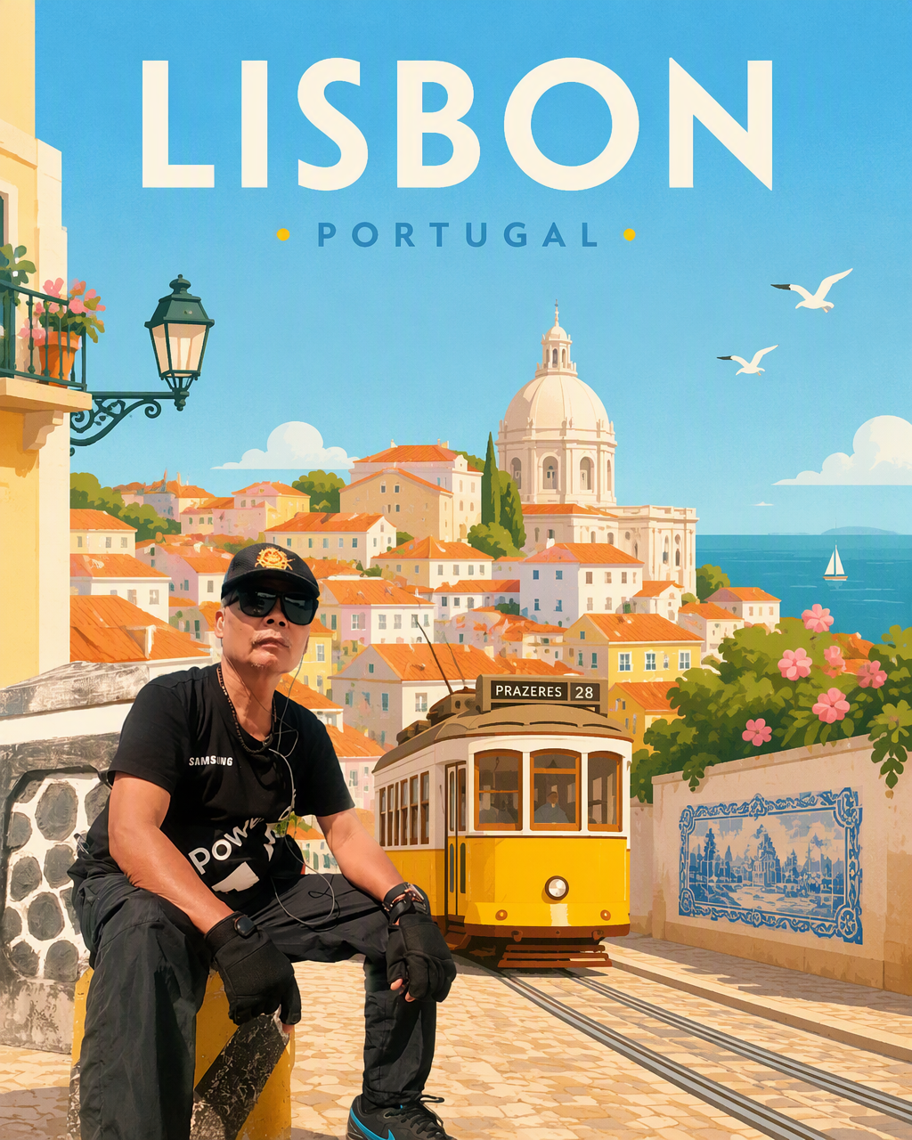 Create a minimalist cheerful travel poster illustration o...
