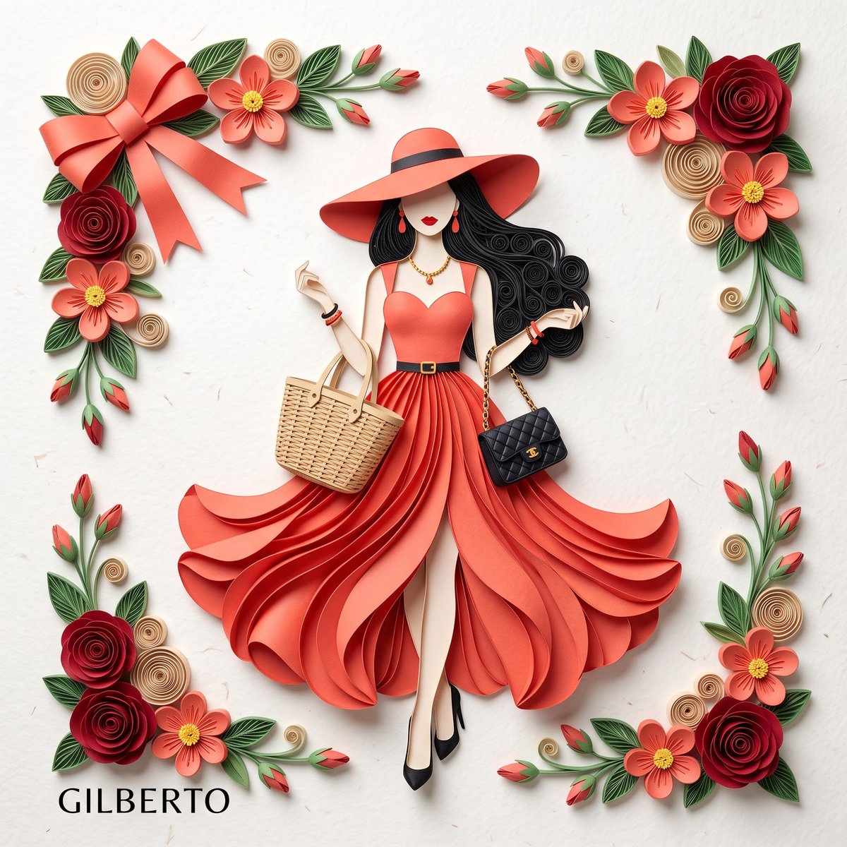 3D paper quilling and layered paper craft art of an elega...