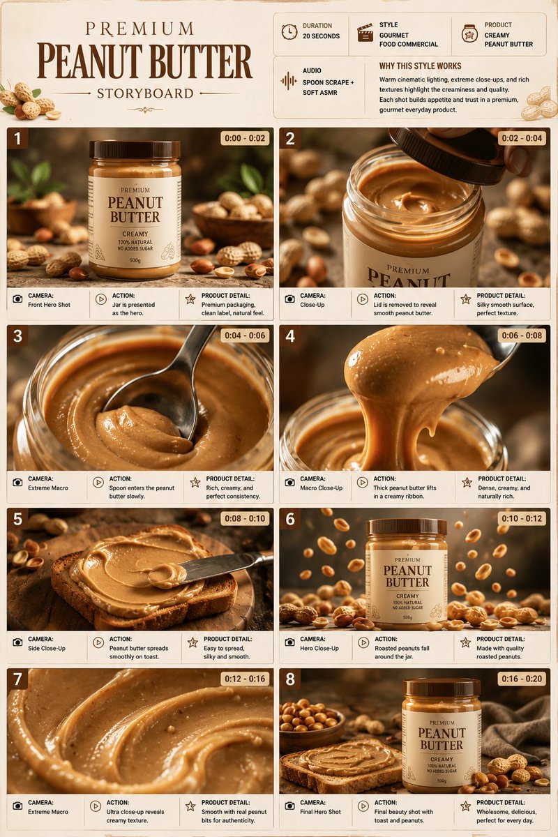 Premium Peanut Butter Product Commercial Storyboard