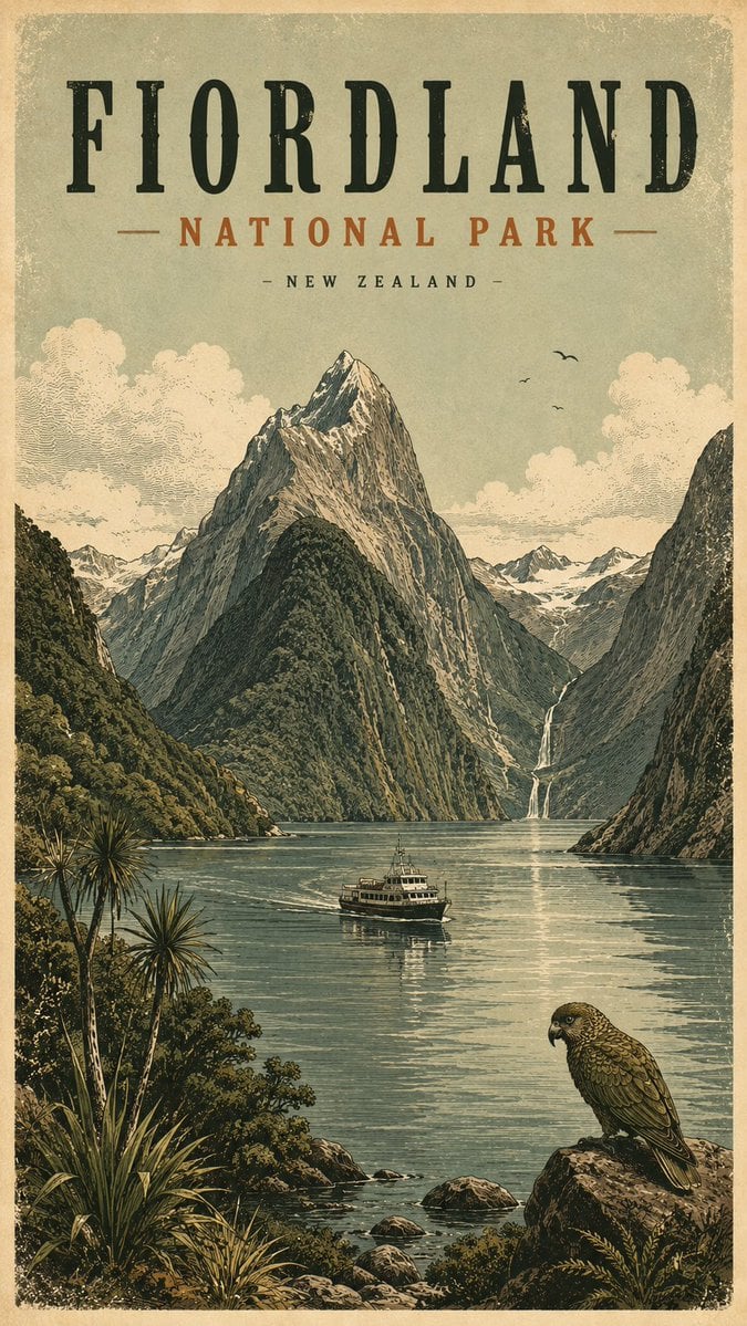 Create a vintage hand-illustrated poster featuring [Subje... - alternate