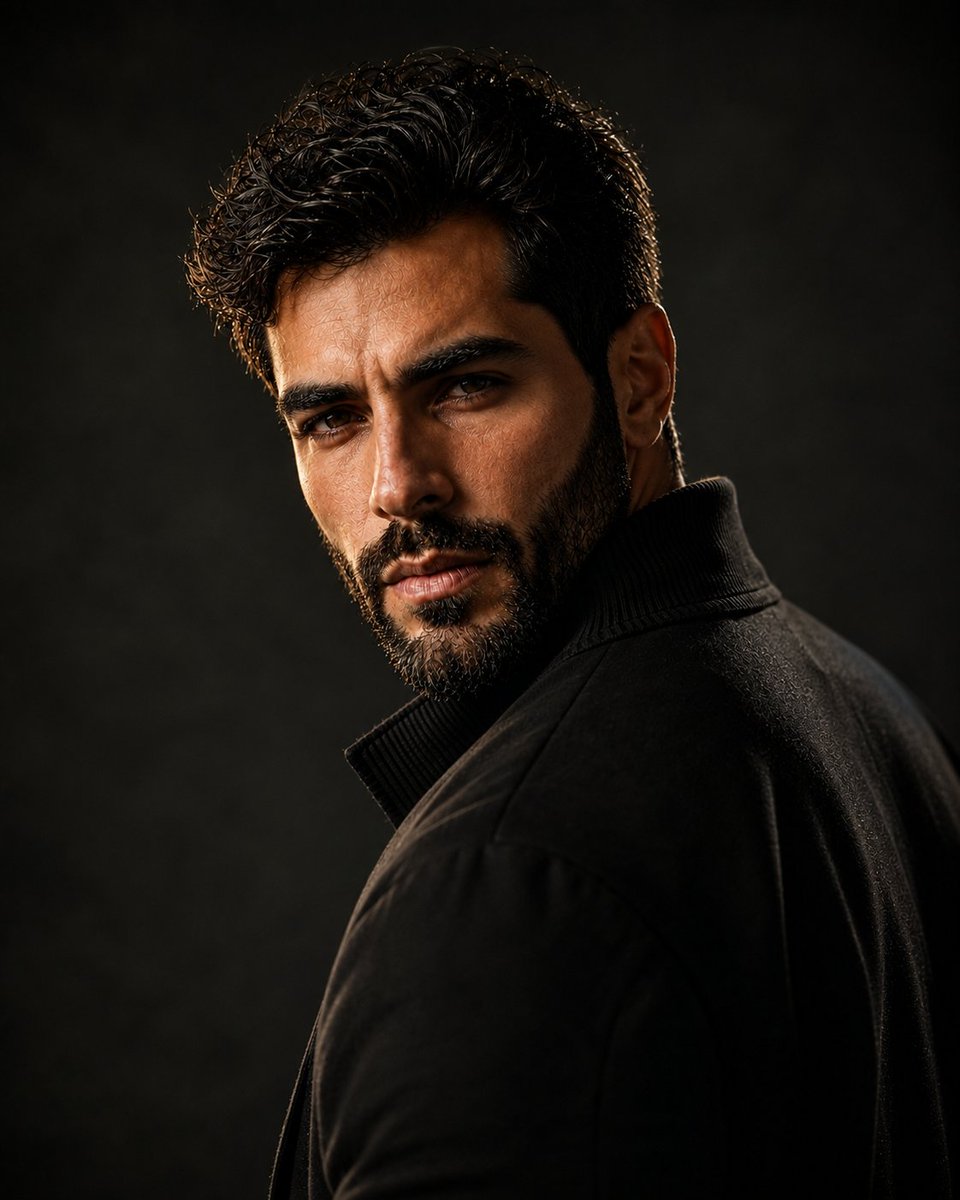 Ultra-realistic cinematic portrait of a handsome adult ma...