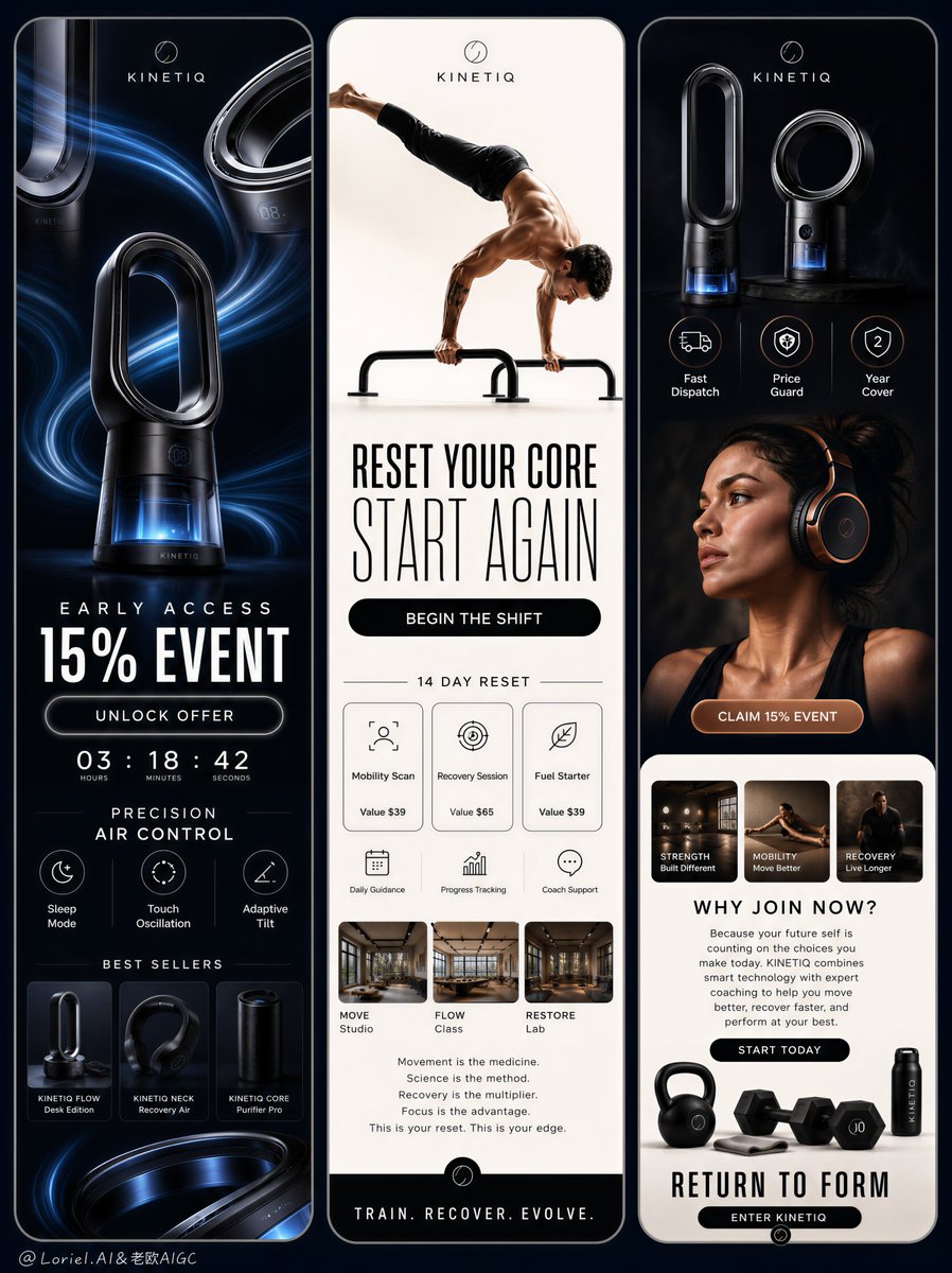 Create a premium triptych mobile-story advertising campai...