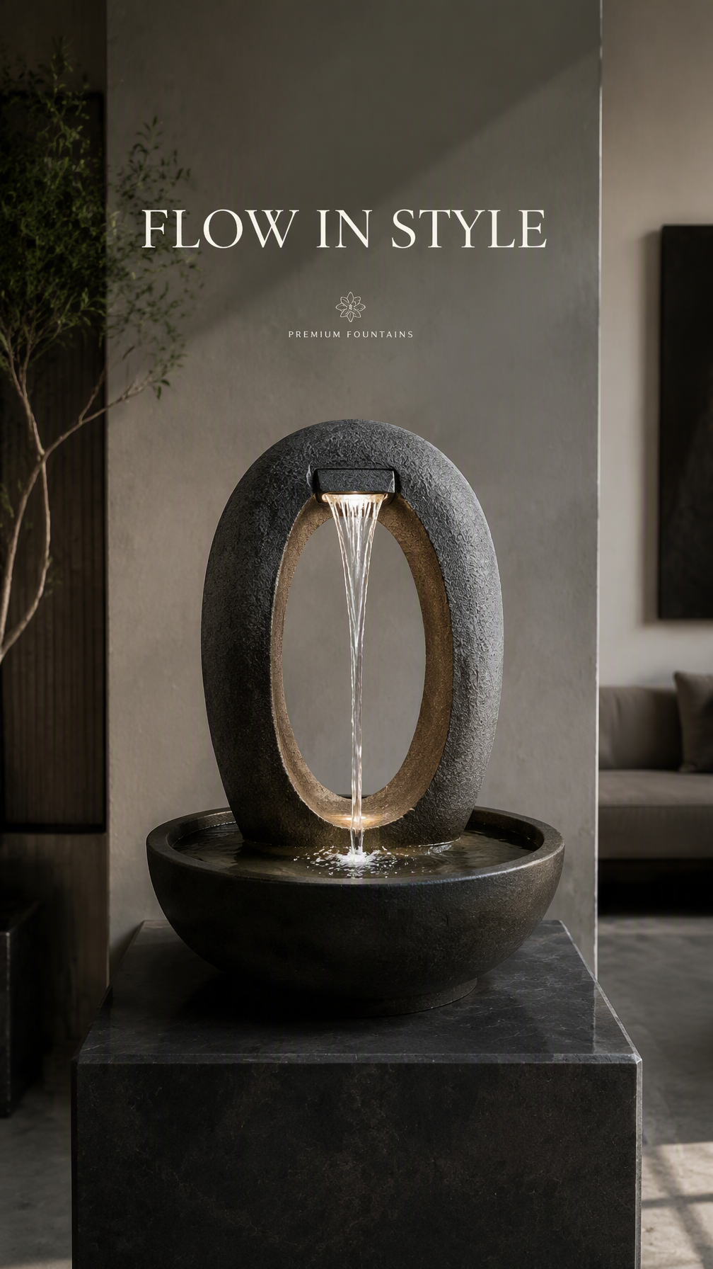 Premium 4:5 advertising poster for a luxury fountain bran...