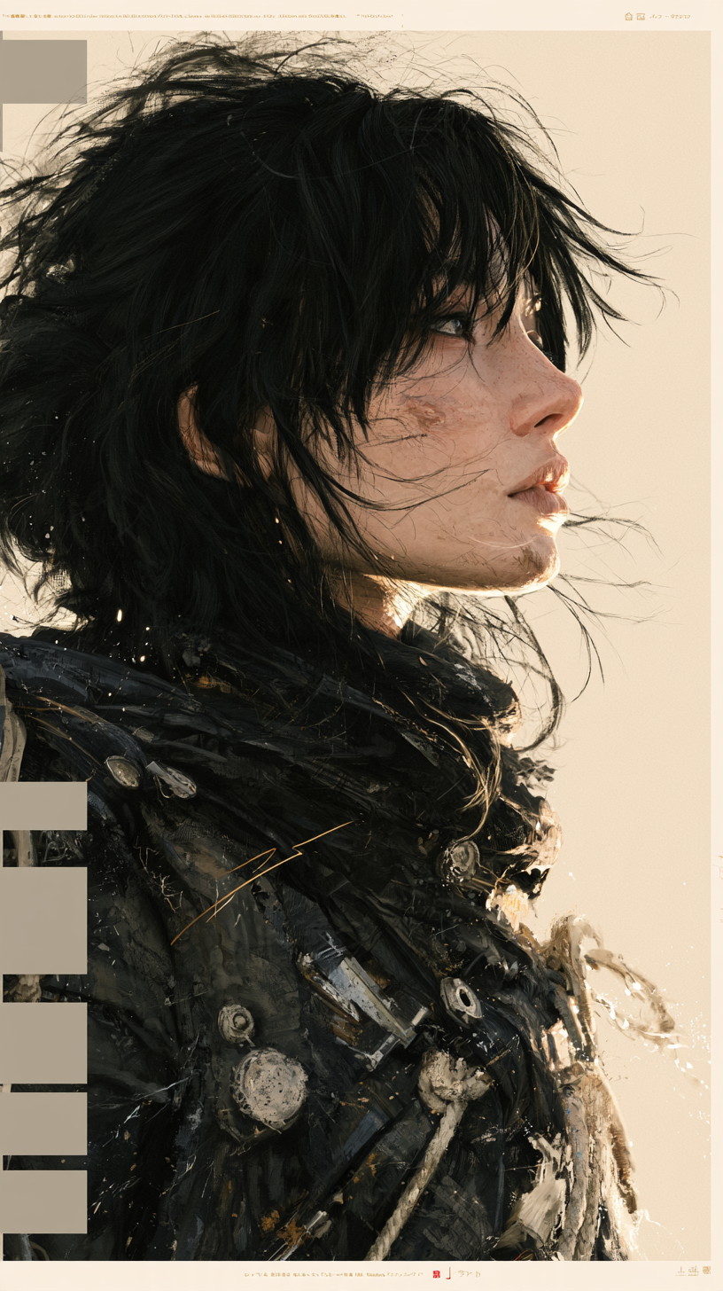 A minimalist high-fashion anime poster in vertical 9:16 f...