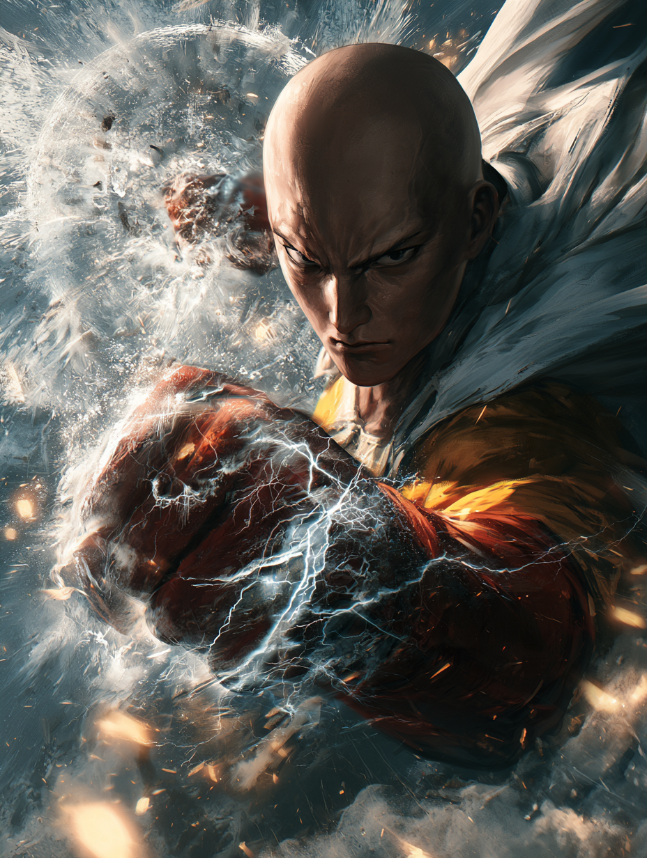 An epic, cinematic, high-quality anime poster of Saitama ... - alternate