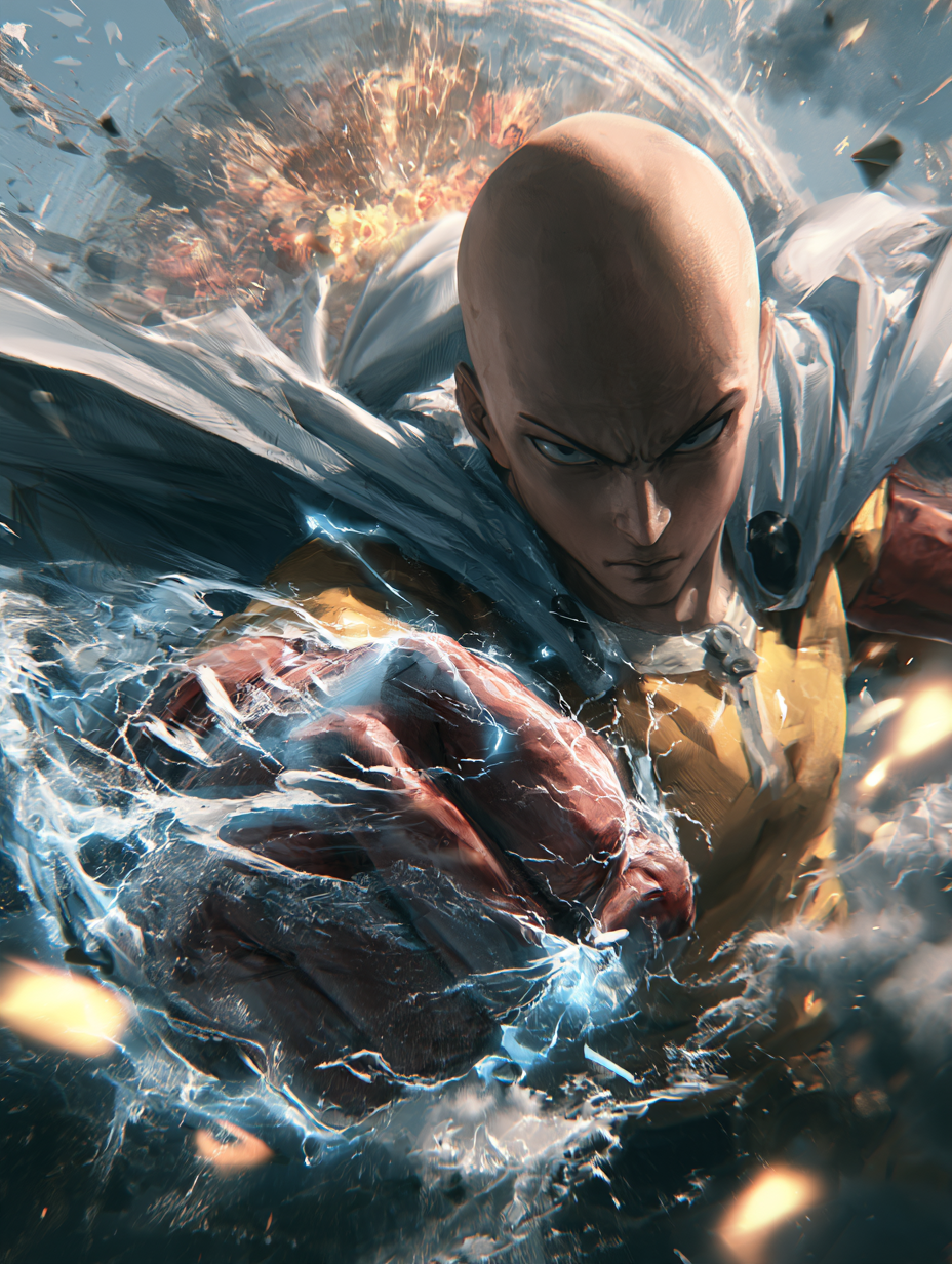 An epic, cinematic, high-quality anime poster of Saitama ... - alternate