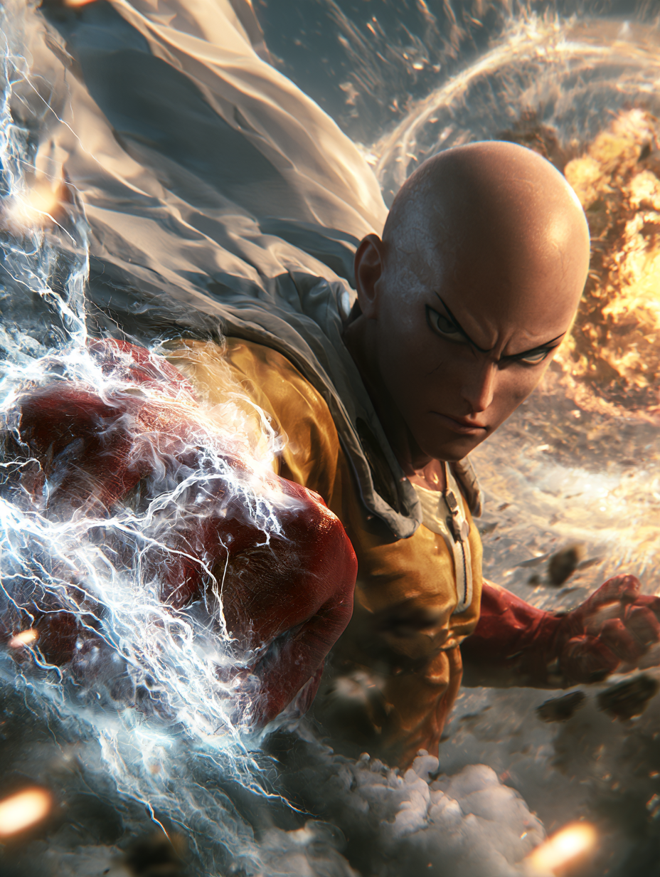 An epic, cinematic, high-quality anime poster of Saitama ... - alternate