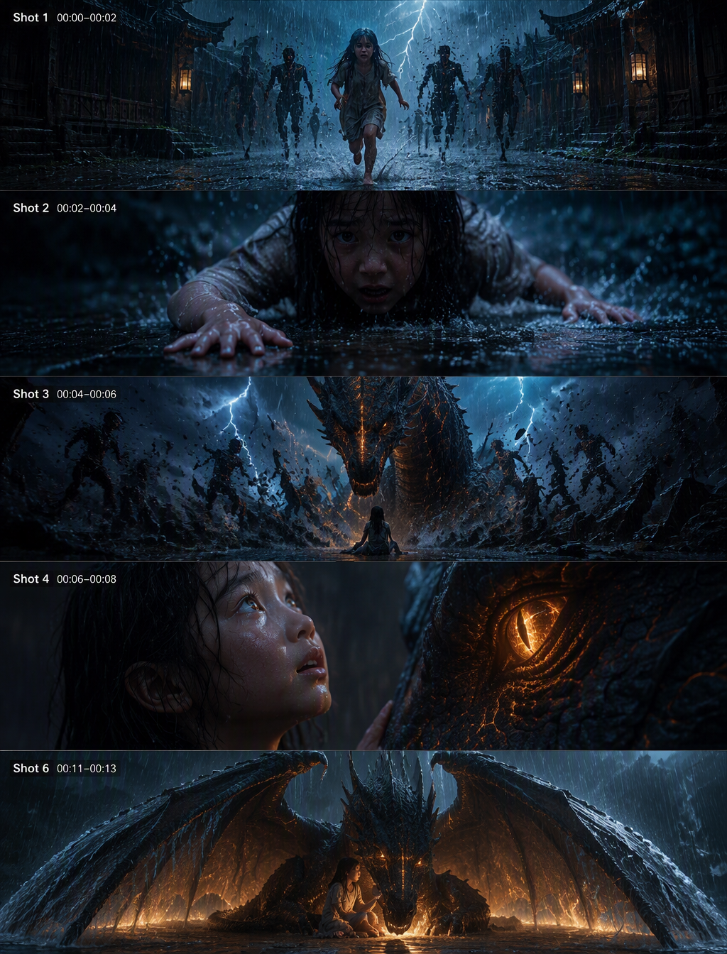 Shot 1 (00:00–00:02) – WS, Rainy Night, Forward Tracking....