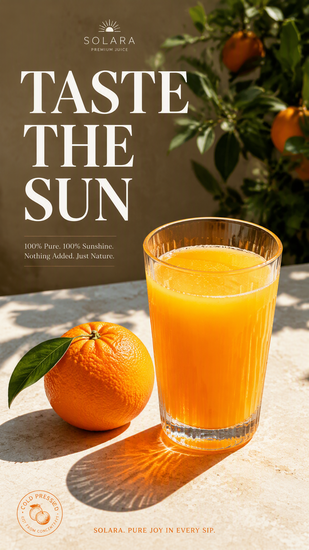 Premium 4:5 advertising poster for a premium orange juice...