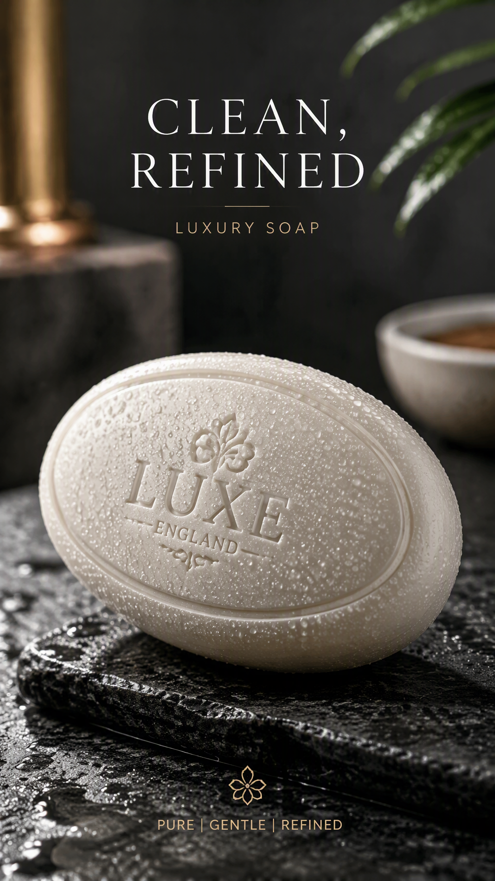Premium 4:5 advertising poster for a luxury soap brand. A...
