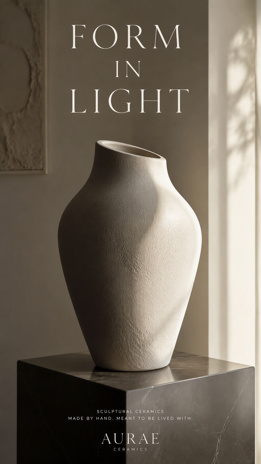 Premium 4:5 advertising poster for a premium ceramic vase...