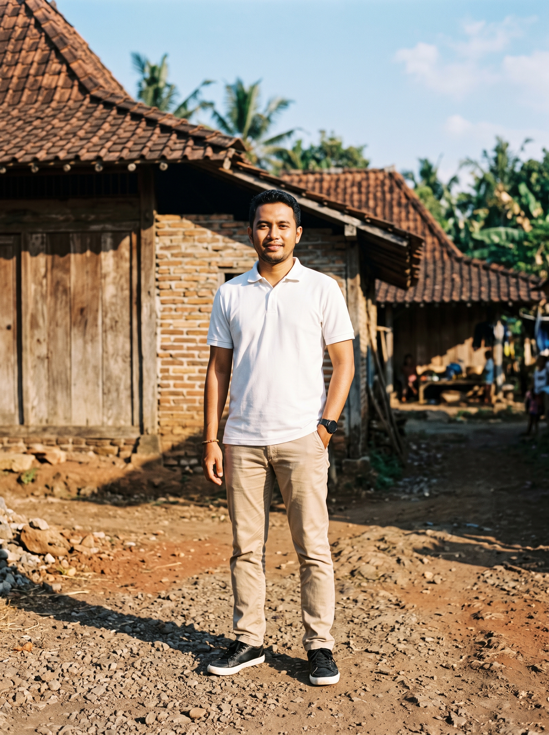 Seorang pria berpakaian santai berdiri menghadap kamera d...