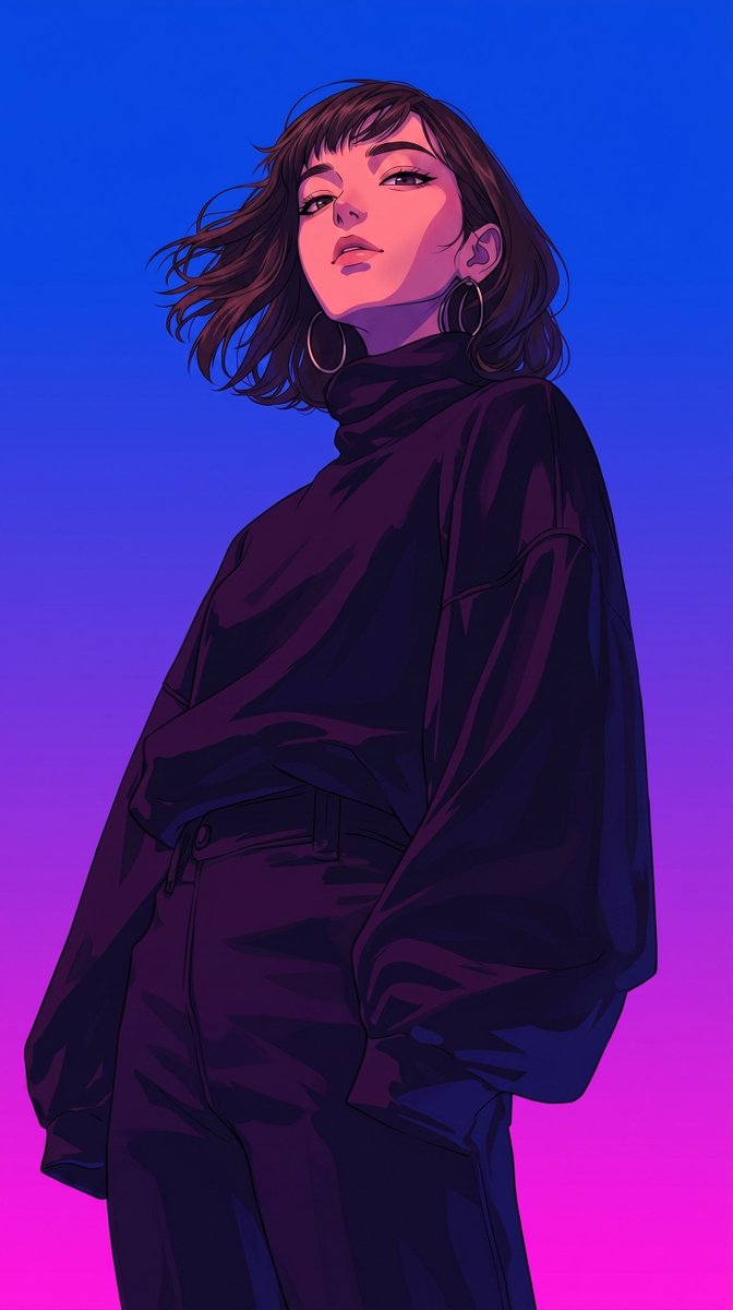 A retro-modern anime digital painting of a chic young wom...