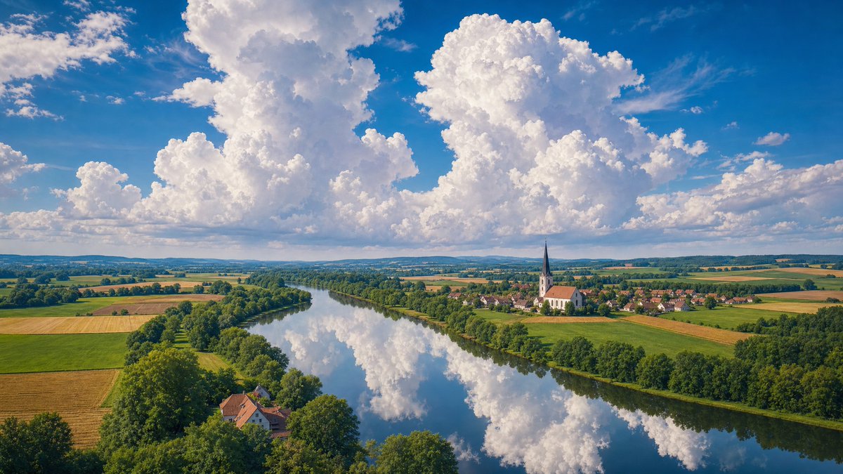 A painterly, highly detailed landscape scene with a lumin...