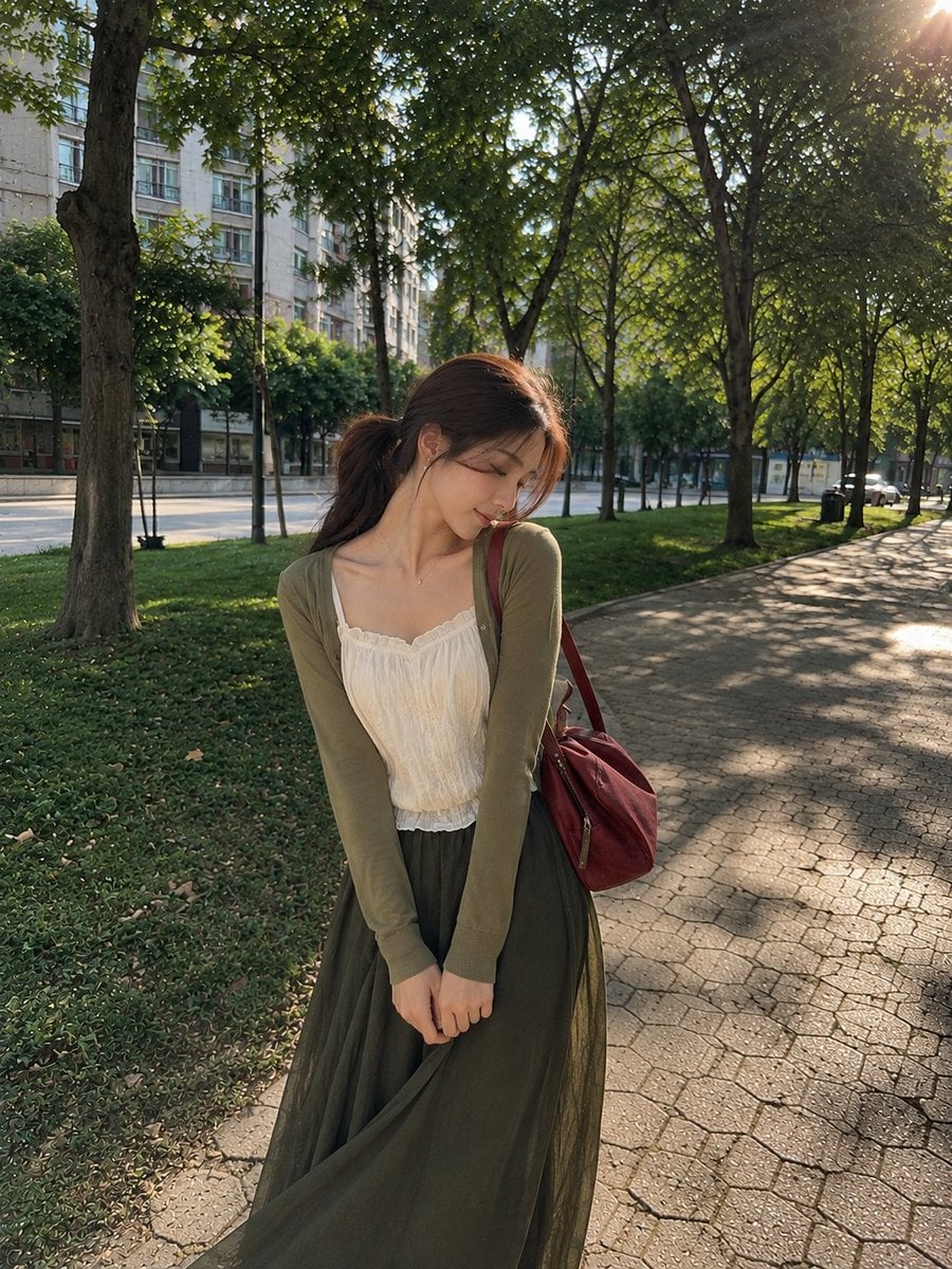 A photorealistic candid outdoor portrait of a young woman... - alternate