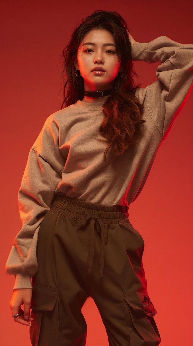 High-fashion studio portrait of a stylish young East Asia...