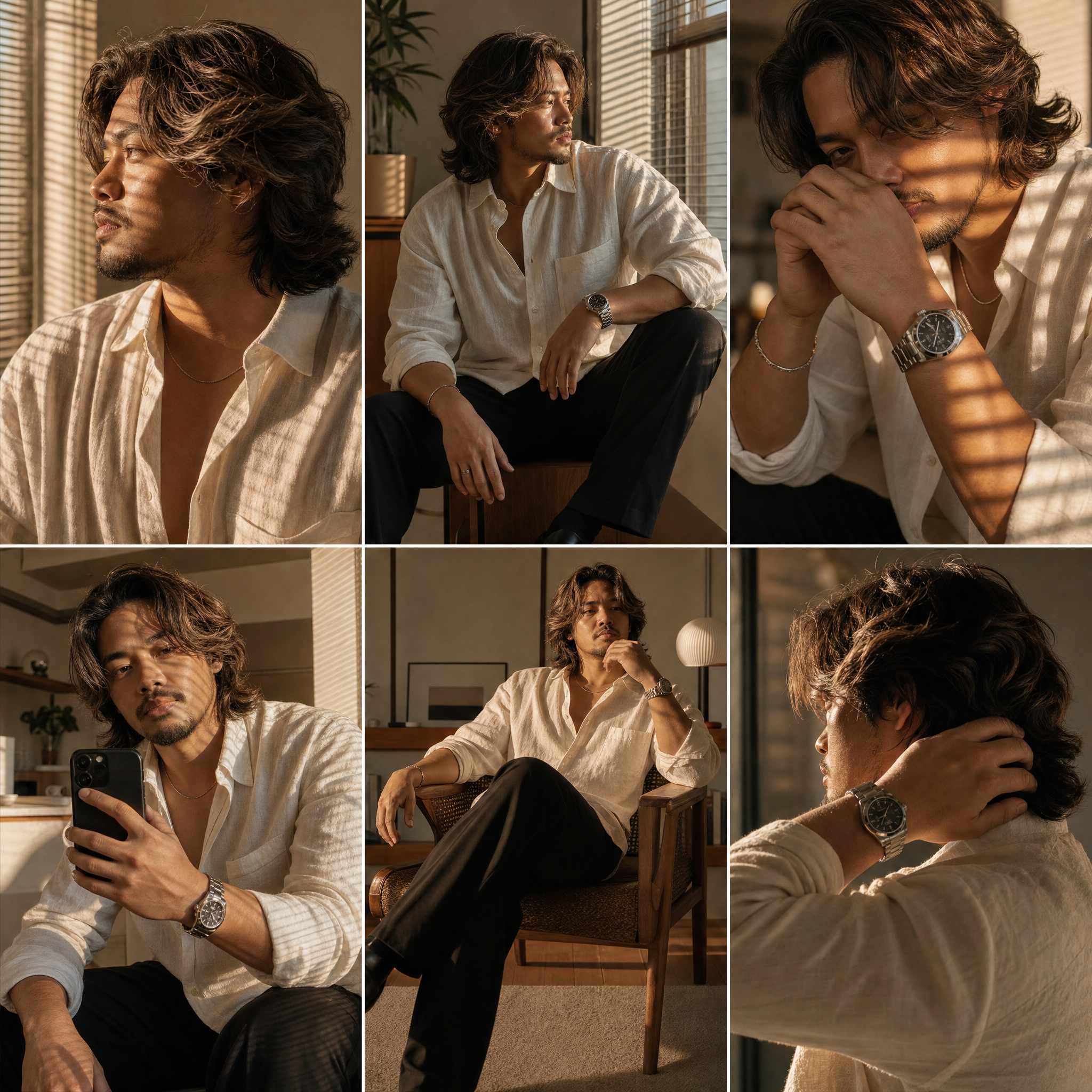 Ultra realistic luxury men's fashion editorial collage fe...