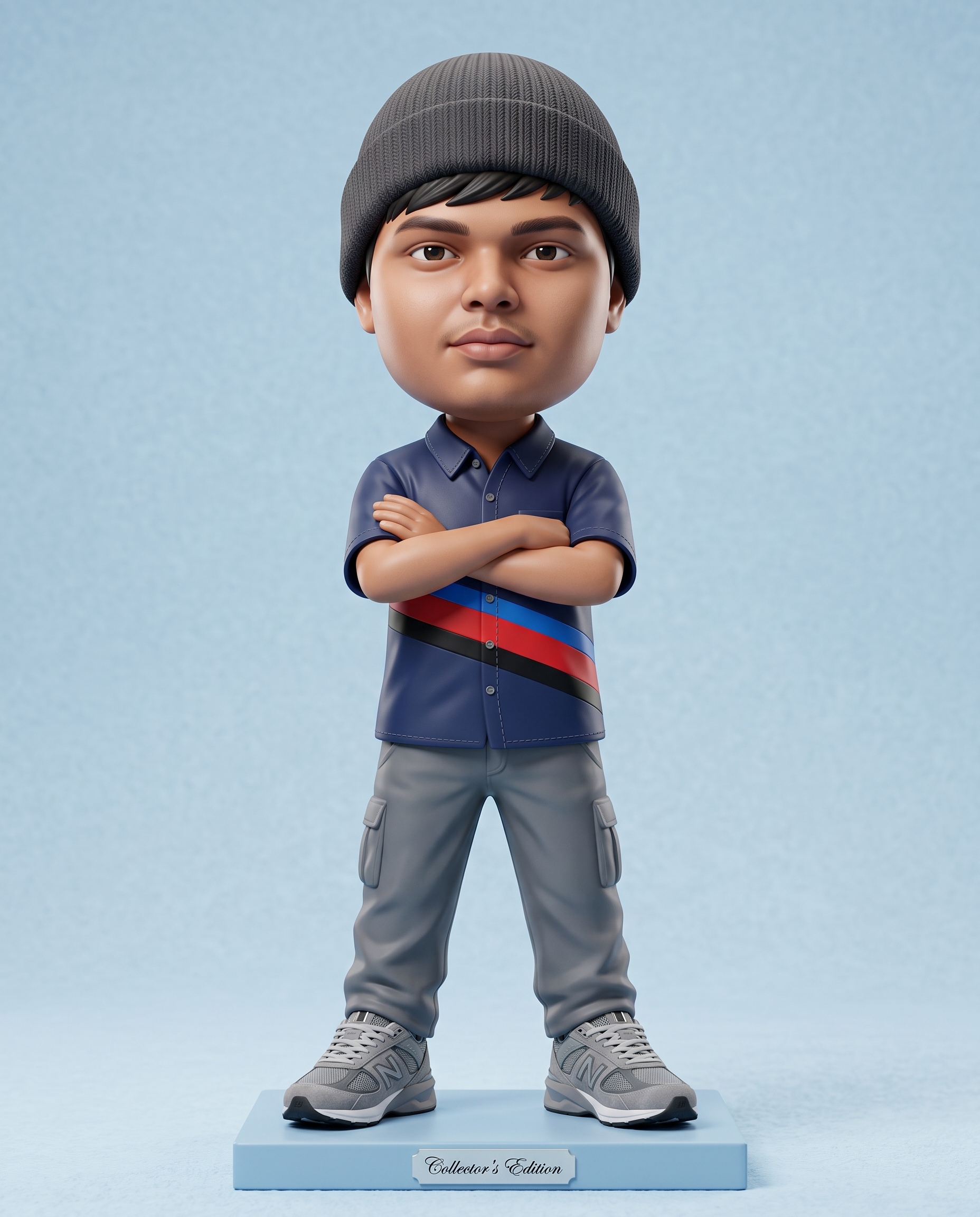 3D rendered caricature figurine, big head chibi style, we...