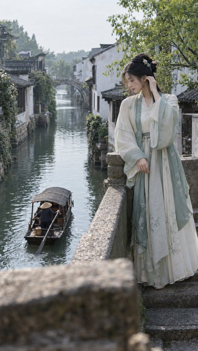一位成年中国女模特,头发松松扎起,穿轻运动休闲风私服,在临海街道的公交站旁刚刚坐下,背包还挂在一侧肩头,她正伸手将... - alternate