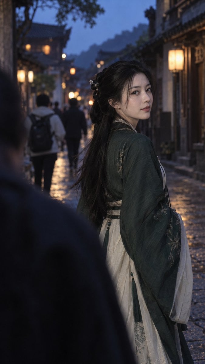 一位成年中国女模特,头发松松扎起,穿轻运动休闲风私服,在临海街道的公交站旁刚刚坐下,背包还挂在一侧肩头,她正伸手将... - alternate
