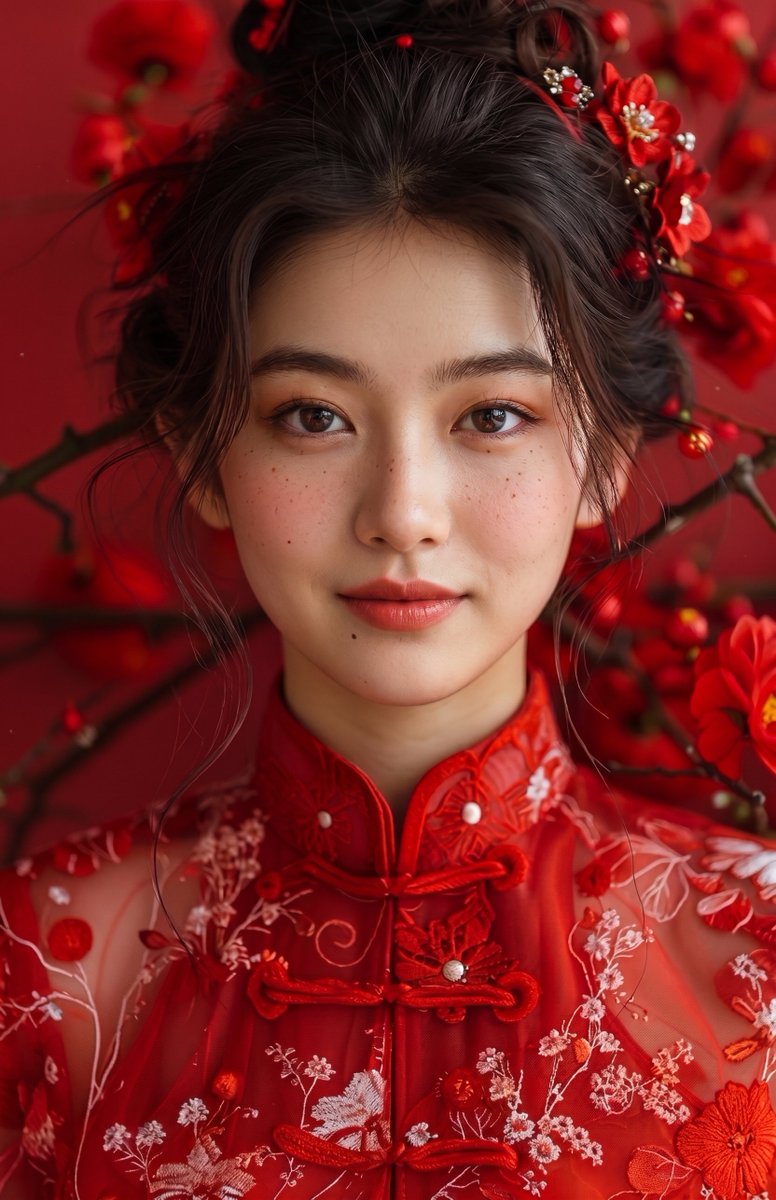Close-up portrait of a stunning young East Asian woman wi...