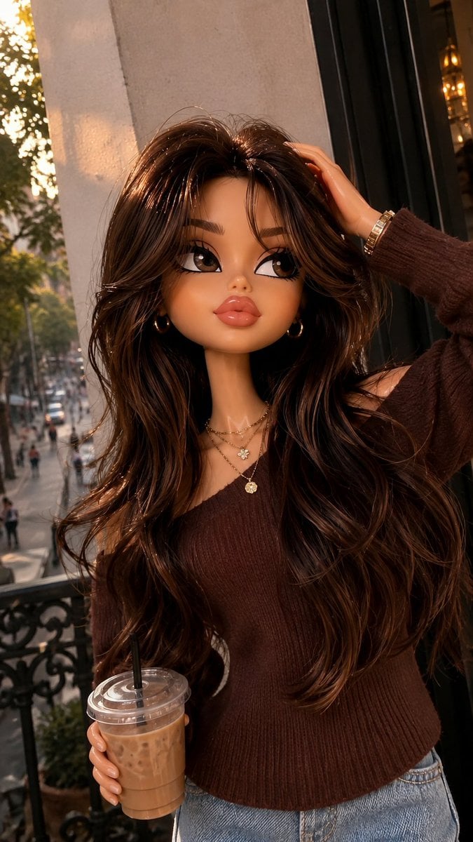 Transform the girl into a realistic Bratz-style collectib... - alternate