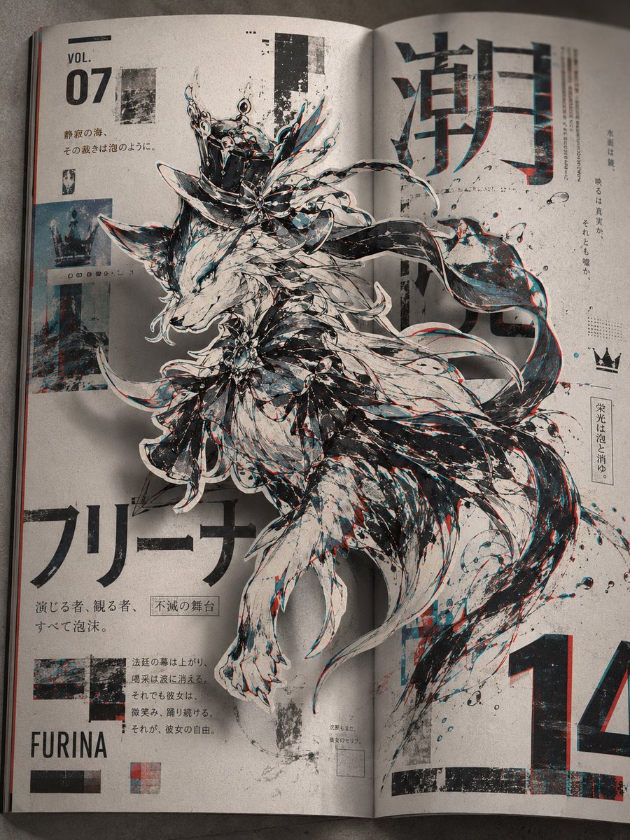 「二维平面设计 × 三维空间摄影 × 2.5D纸上立体错觉，平面的实验杂志版式作为底层空间，二维手绘角色从纸面视觉...