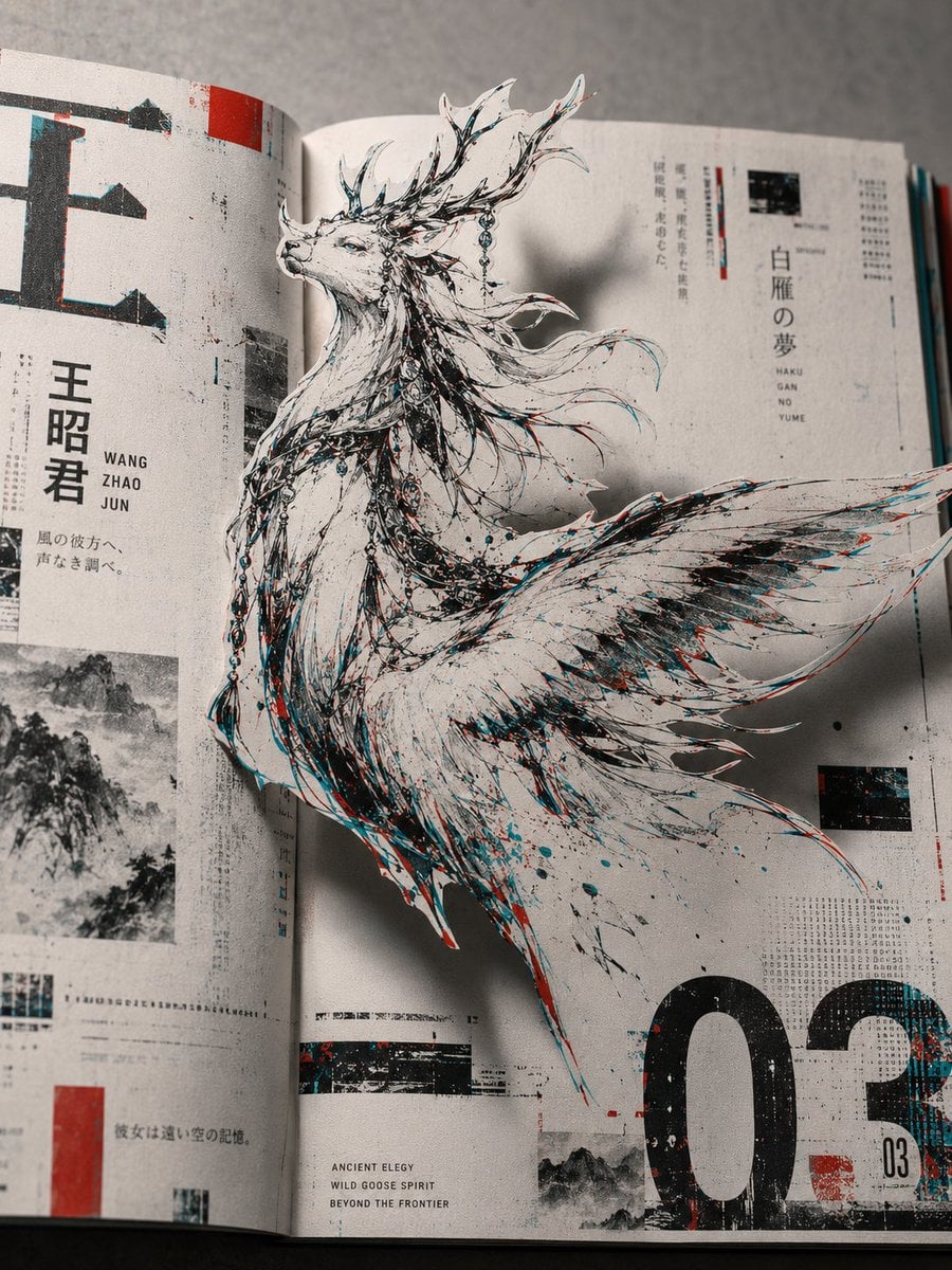 「二维平面设计 × 三维空间摄影 × 2.5D纸上立体错觉，平面的实验杂志版式作为底层空间，二维手绘角色从纸面视觉... - alternate