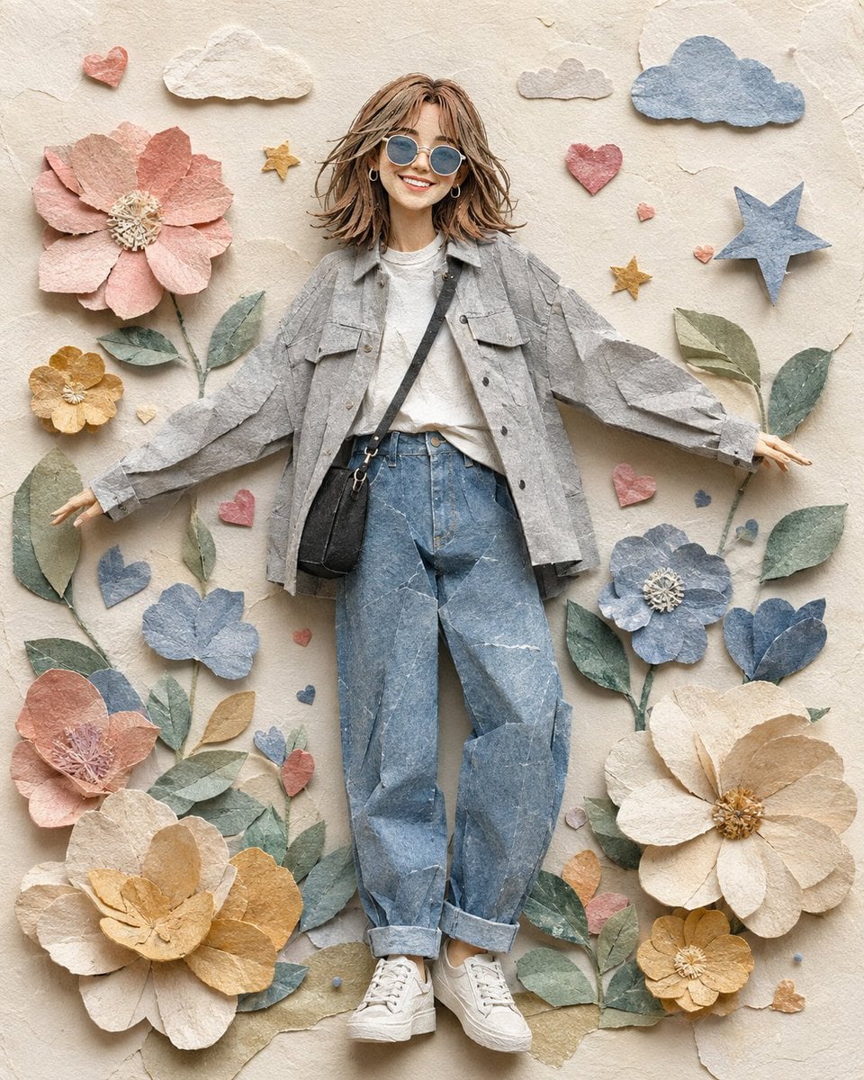 A whimsical handcrafted paper-collage portrait of a cheer... - alternate