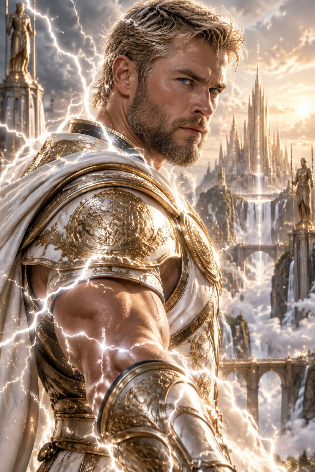 "Ultra-realistic cinematic fantasy portrait of a powerful...