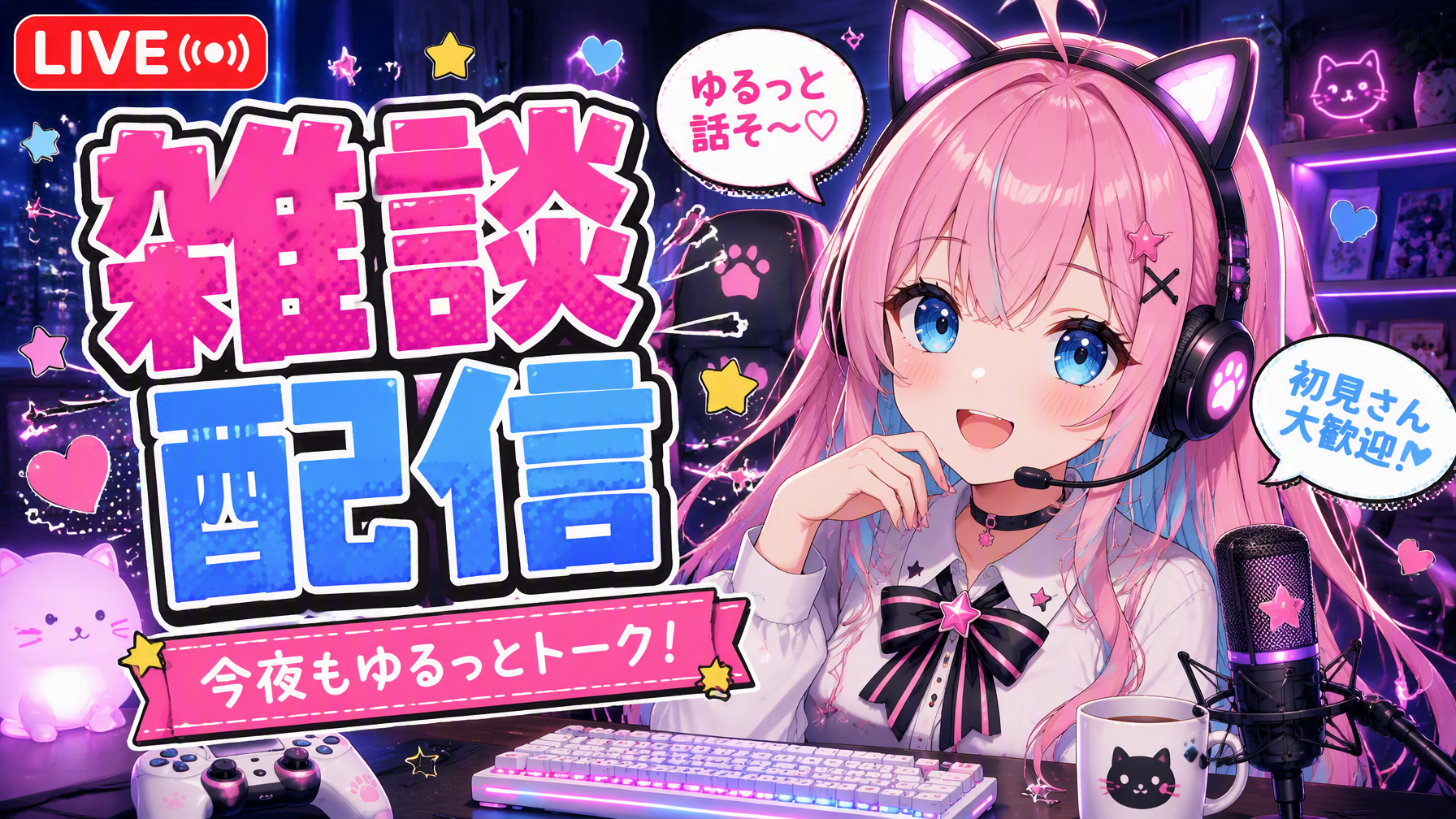 An anime-style YouTube stream thumbnail featuring a cheer...