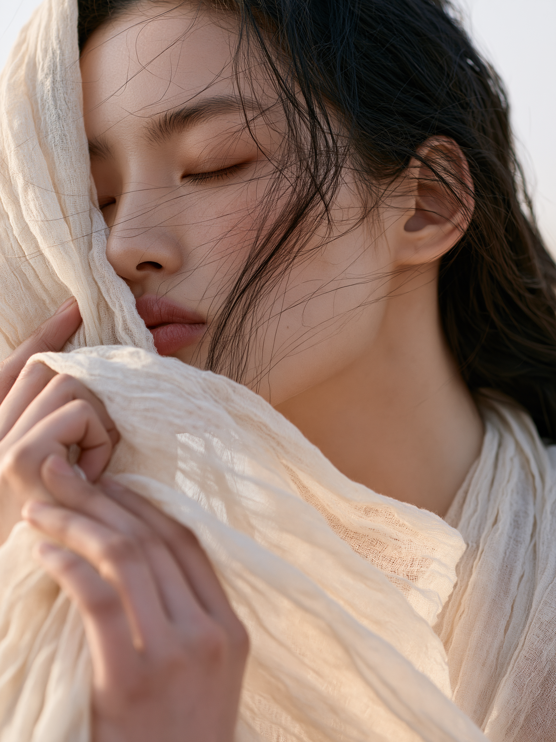 An Asian female model, minimalistic shot in Fusion Desert...
