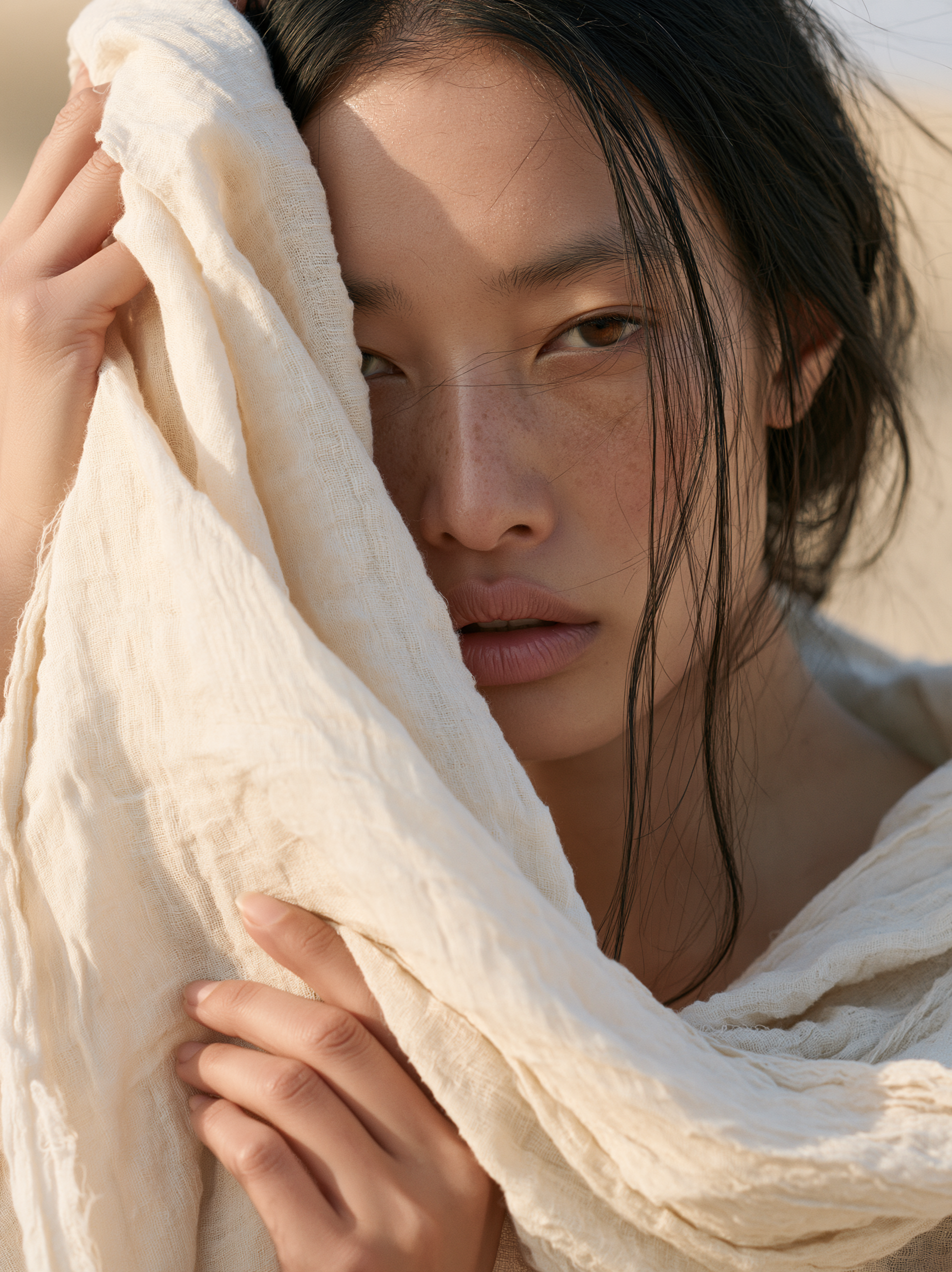 An Asian female model, minimalistic shot in Fusion Desert... - alternate