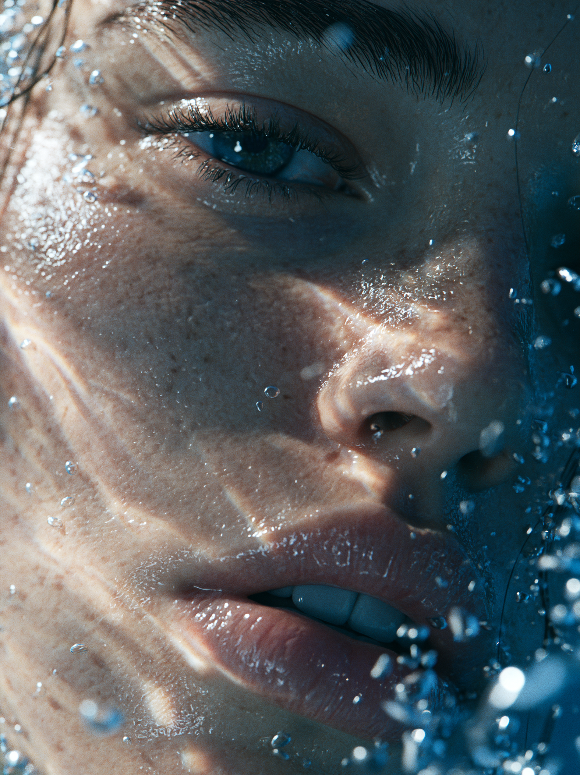 A hyper-realistic, ultra-detailed macro portrait showing ...