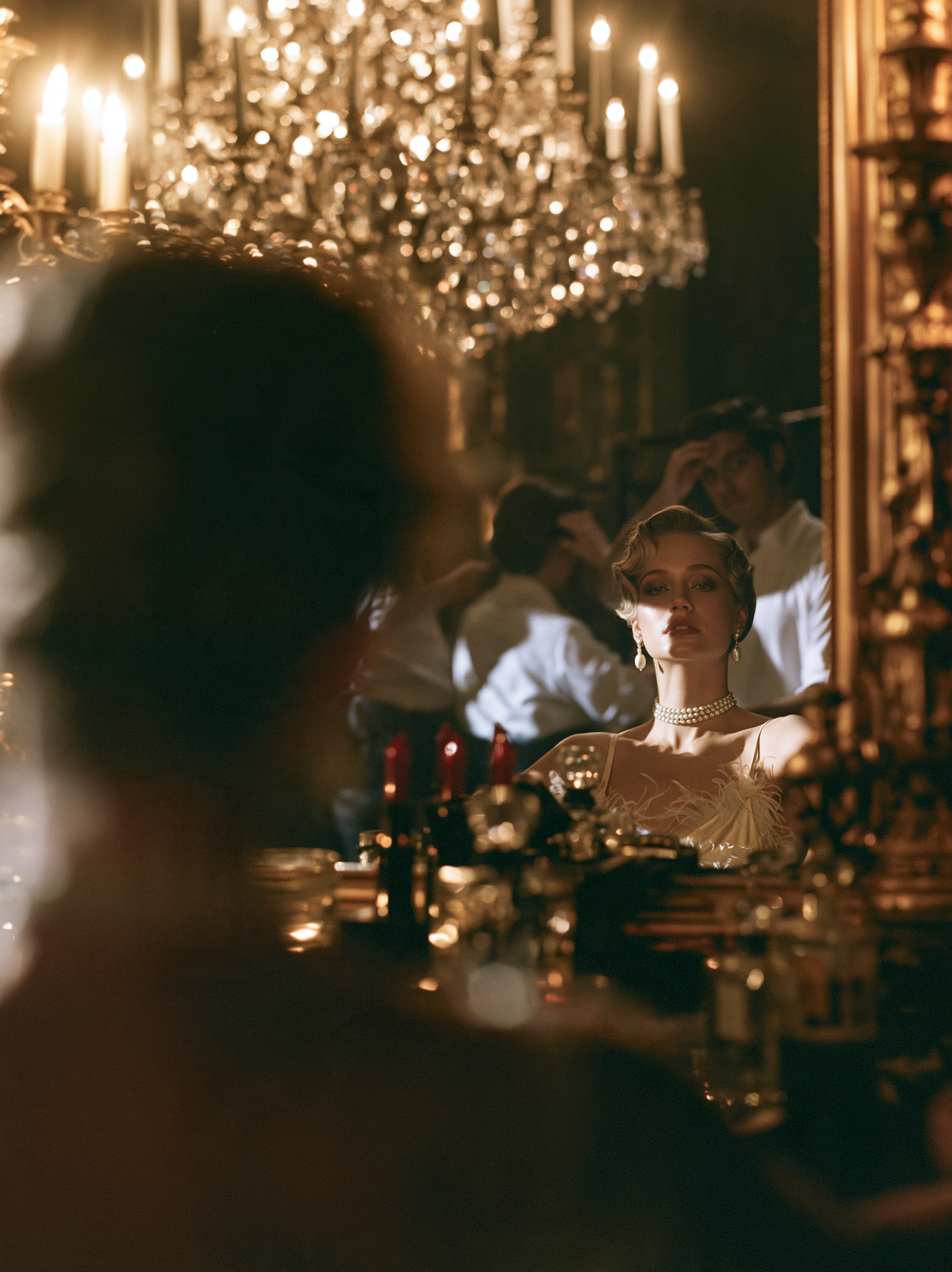 Cinematic backstage scene at a 1930s glamour theatre, ult... - alternate